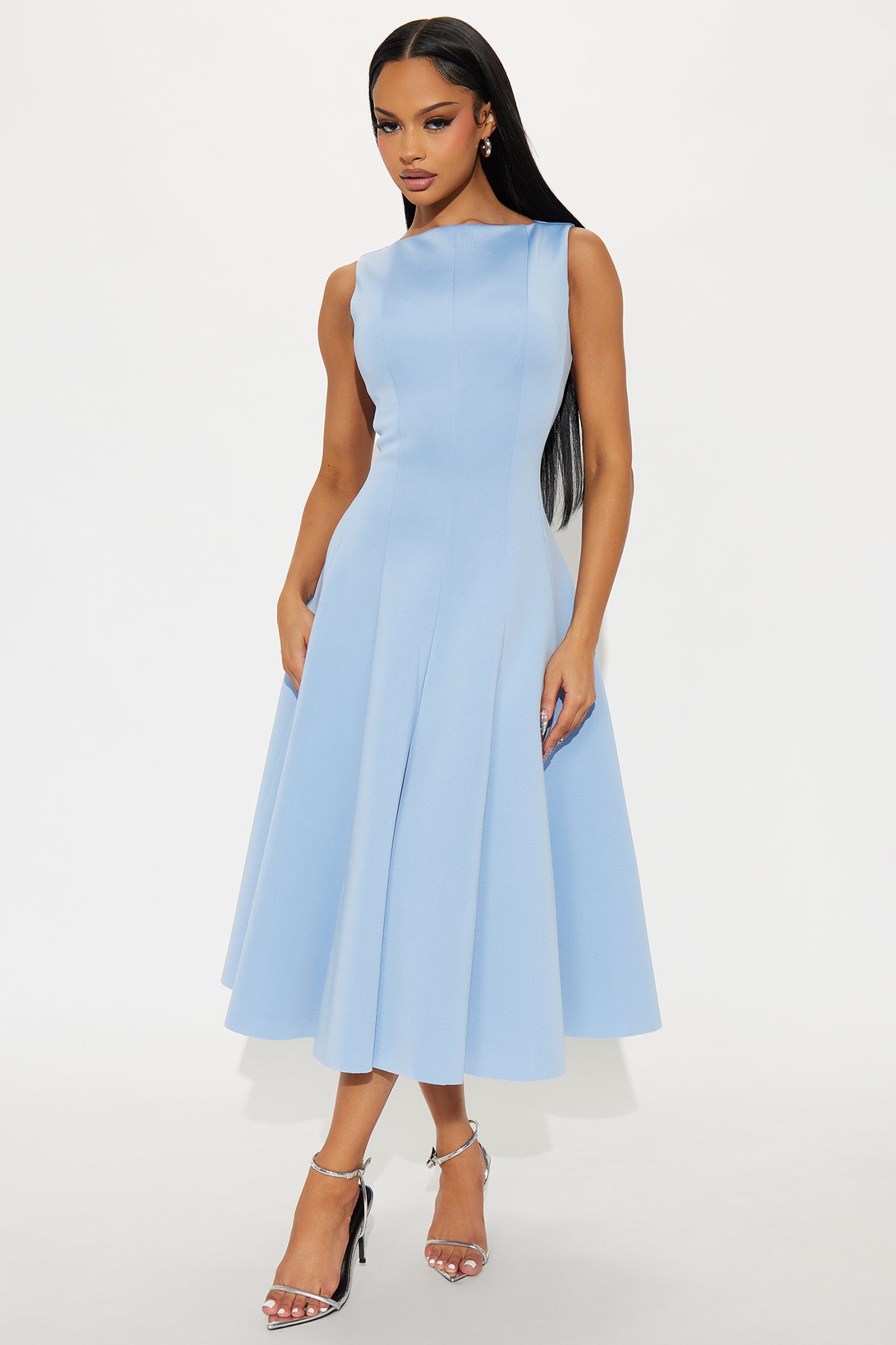 Sweet Sunday Pleated Midi Dress - Blue