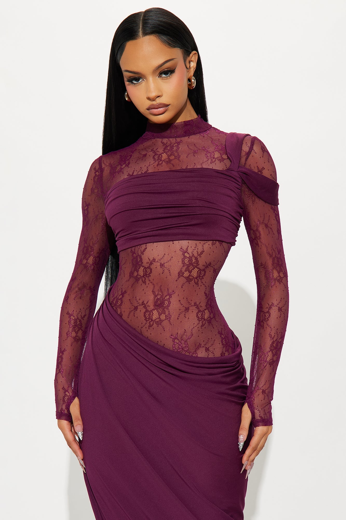 Sinful Silhouette Draped Lace Jumpsuit - Plum