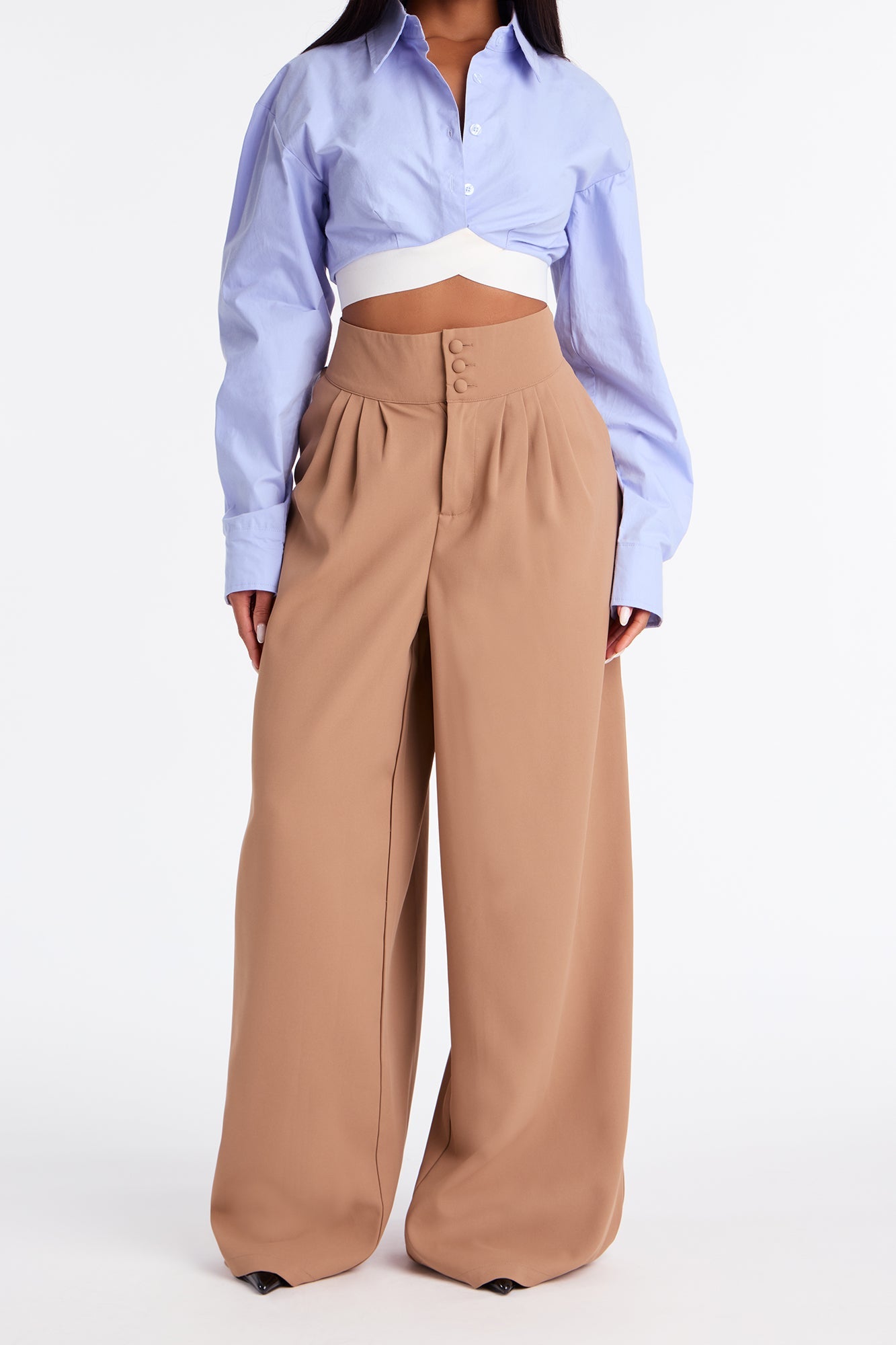 Clarabelle Wide Leg Crepe Trousers 33″ - Khaki