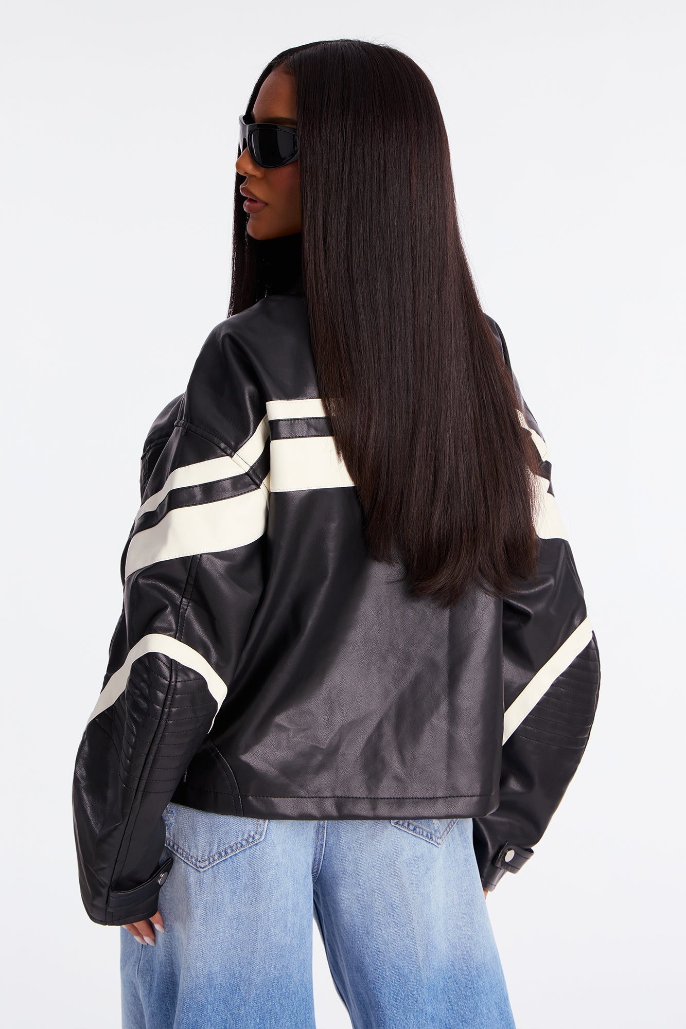 Bad Habits Oversized Faux Leather Jacket - Black/combo