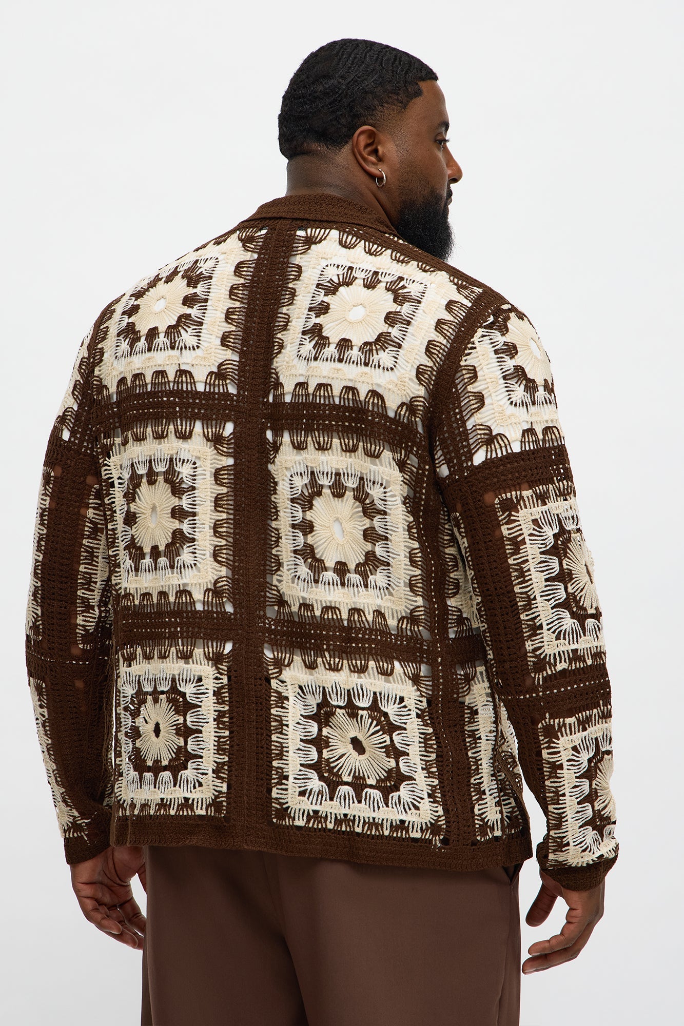 Crochet Stay Button Up Shirt - Brown