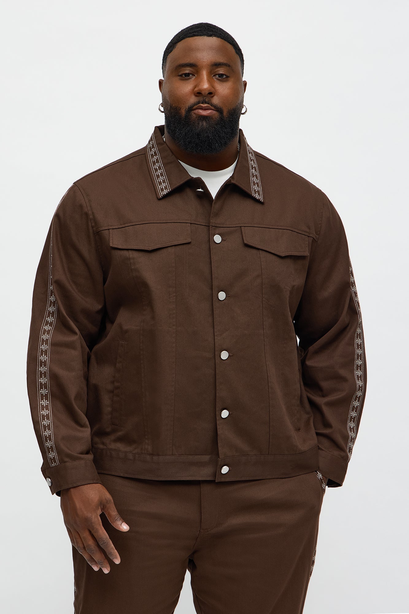 On A Loop Embroidered Stitch Trucker Jacket - Brown