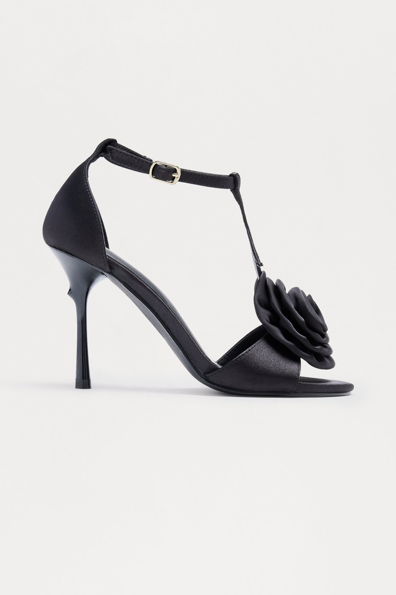 Darana Satin Flower Heels - Black