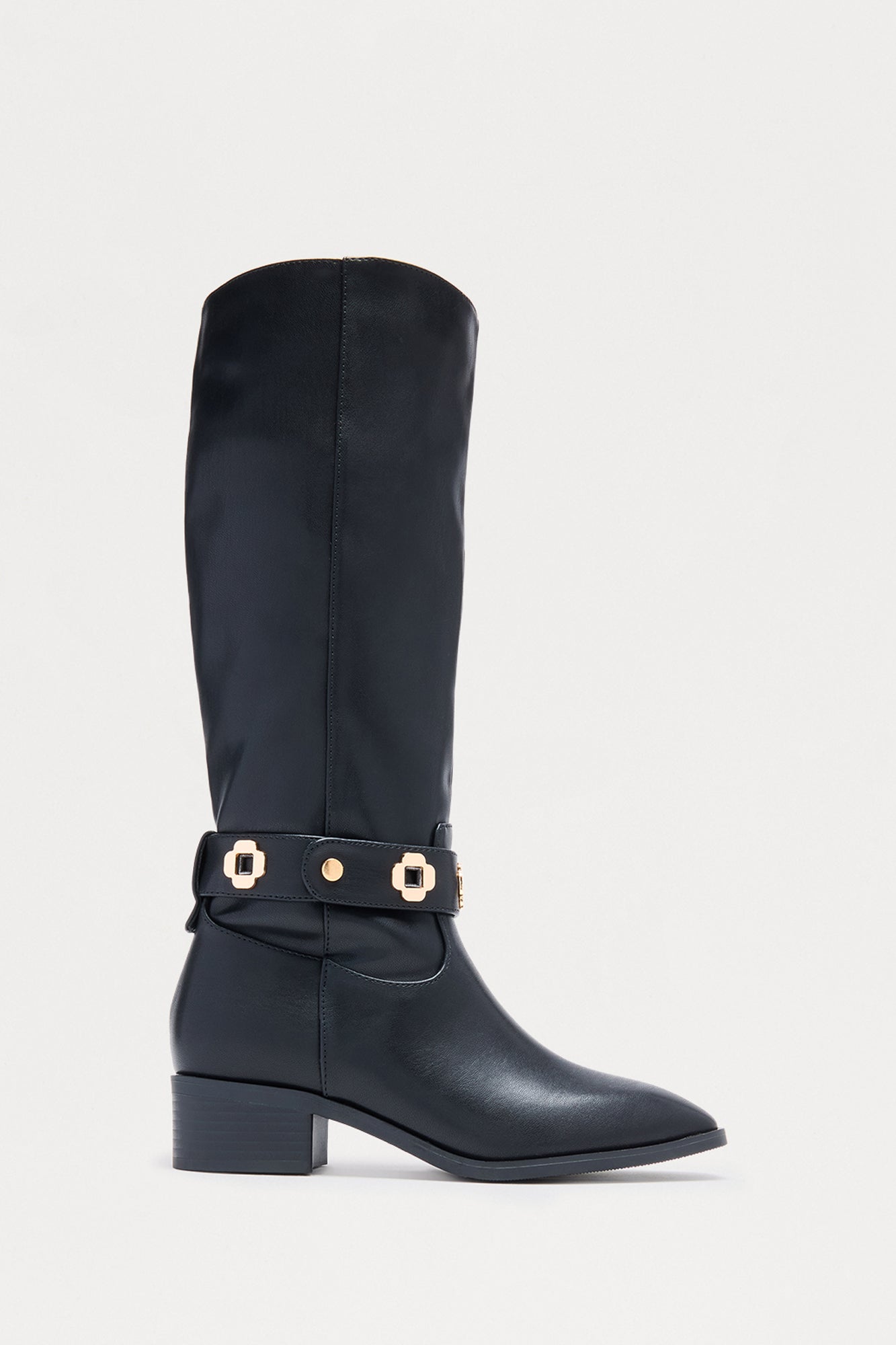 Yadira Hardware Knee High Boots - Black