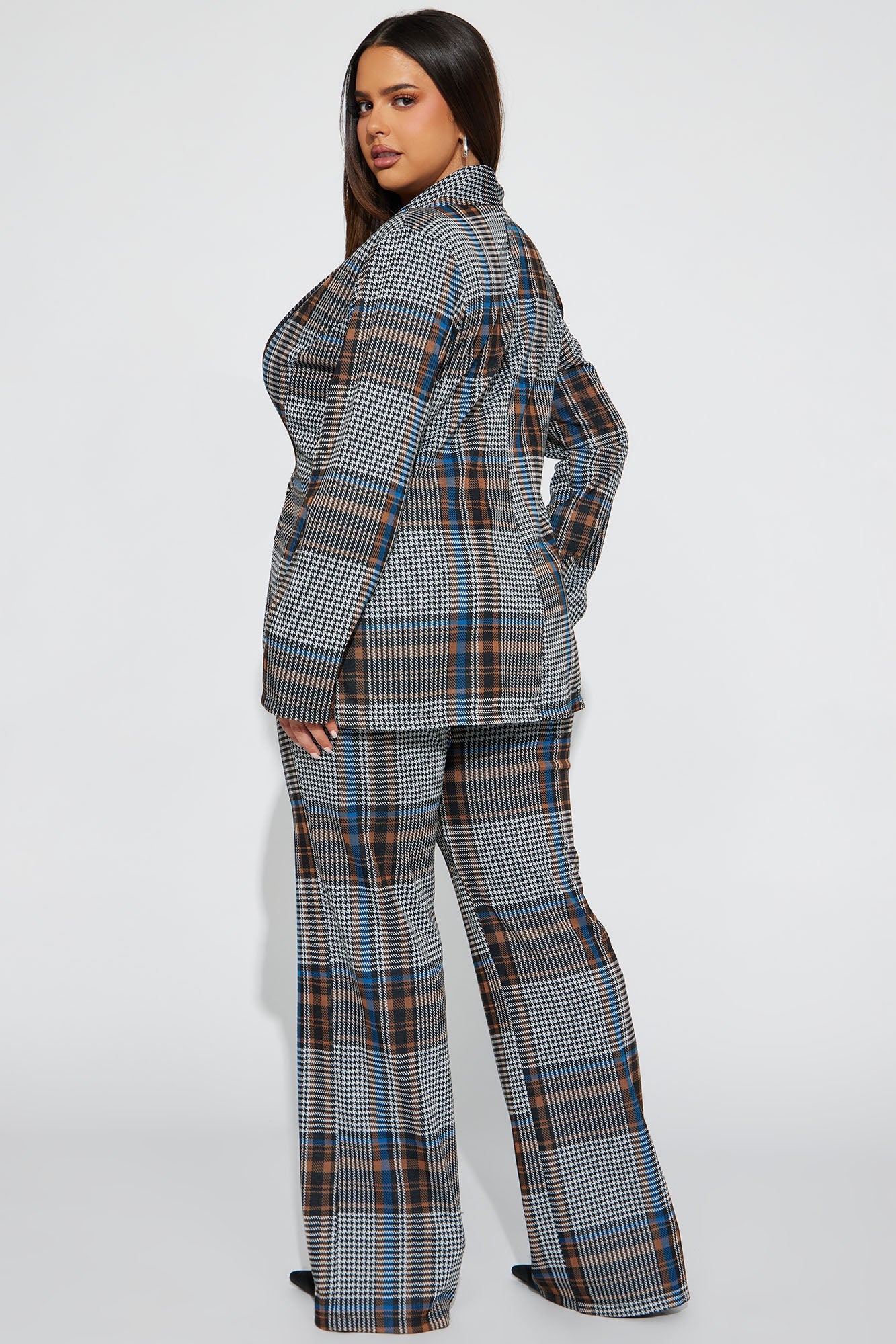 Business Time Plaid Blazer Pant Set - Blue/combo