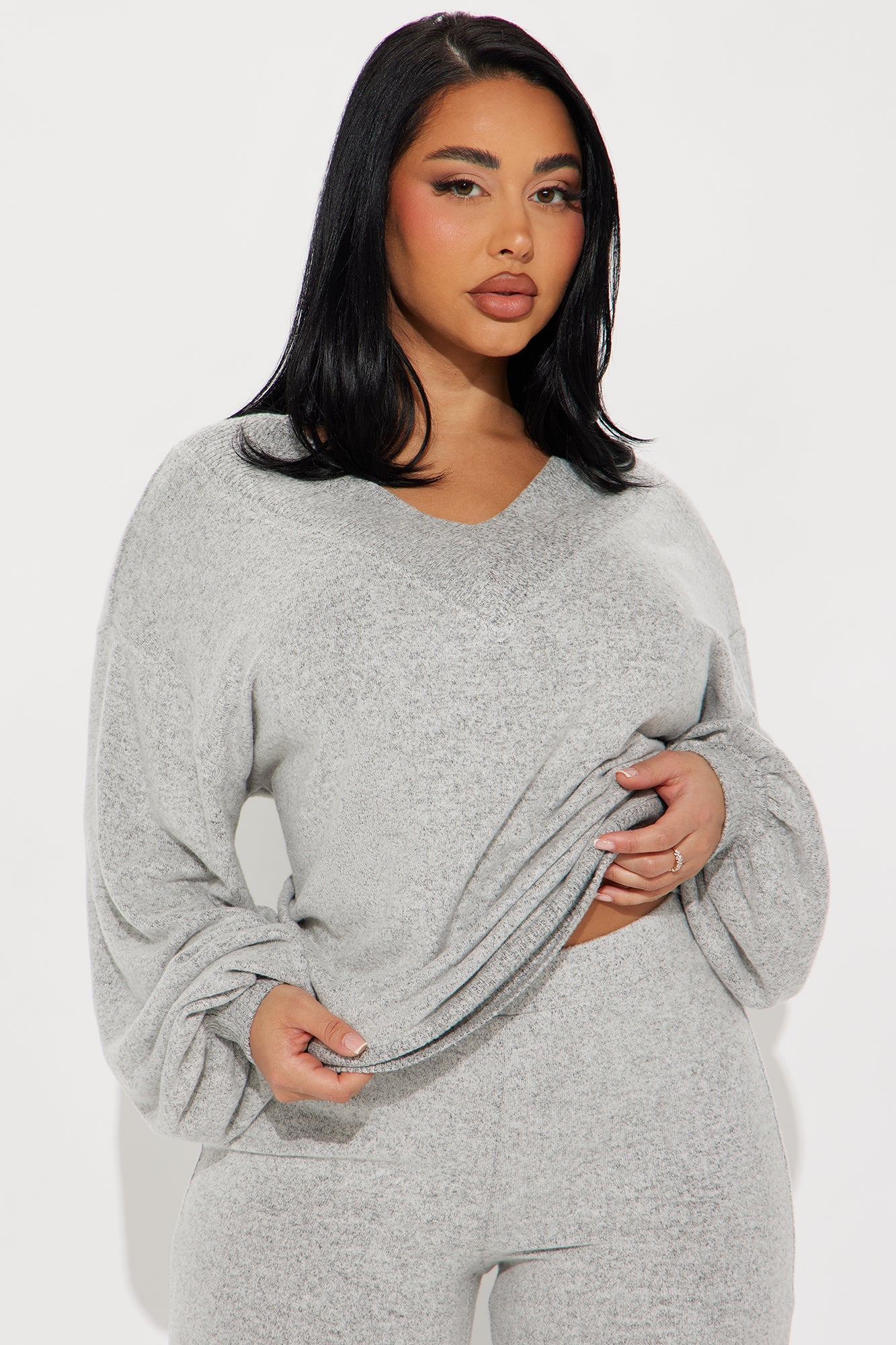 Simple Favor Hacci Flare Leg Pant Set - Heather Grey