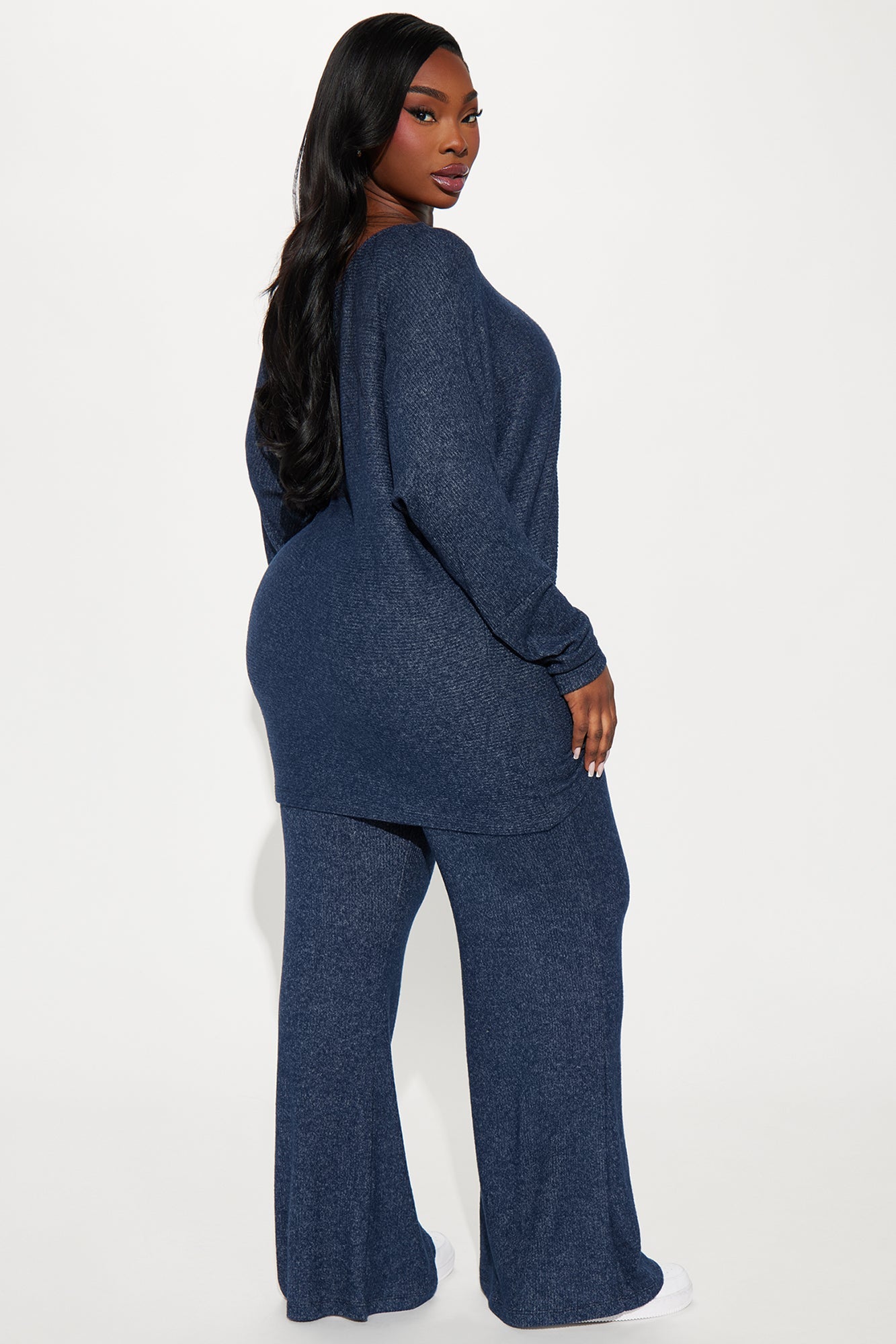Cozy Off Shoulder Pant Set - Navy