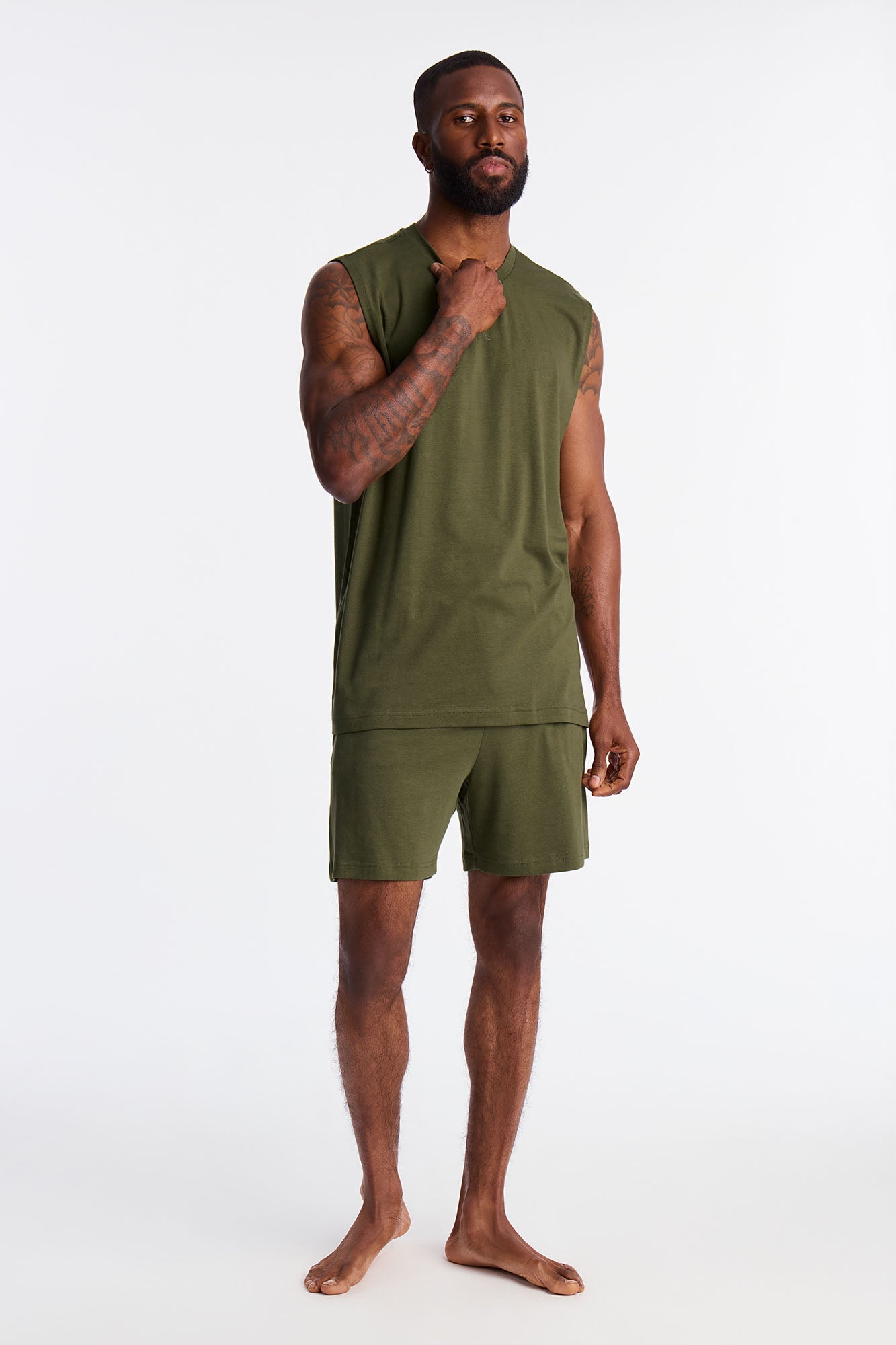Essential Modal Lounge Sleeveless Muscle Tee - Olive