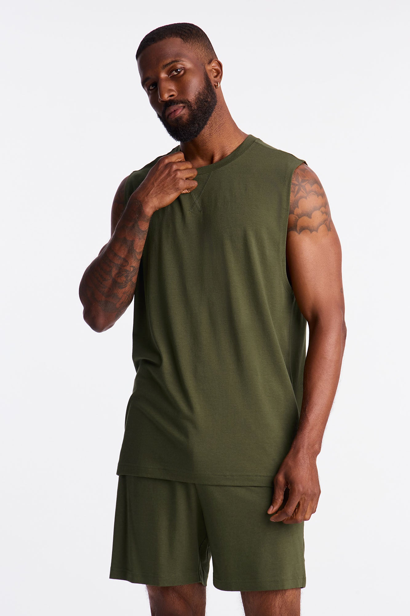 Essential Modal Lounge Sleeveless Muscle Tee - Olive