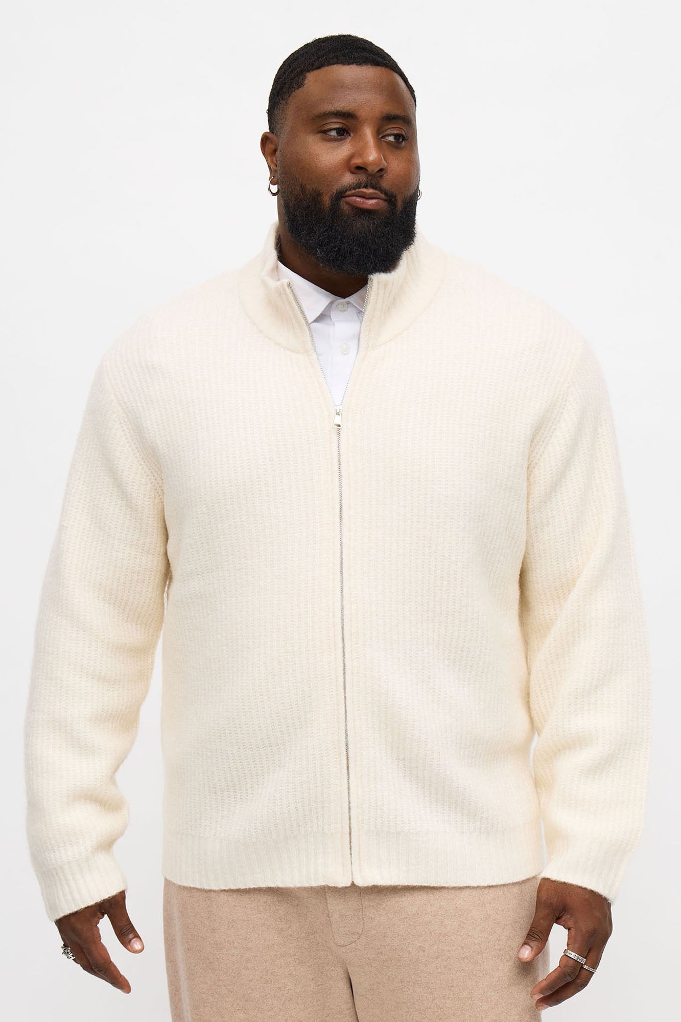 Oversized Willow Ribbed Zip Up Sweater - Cream