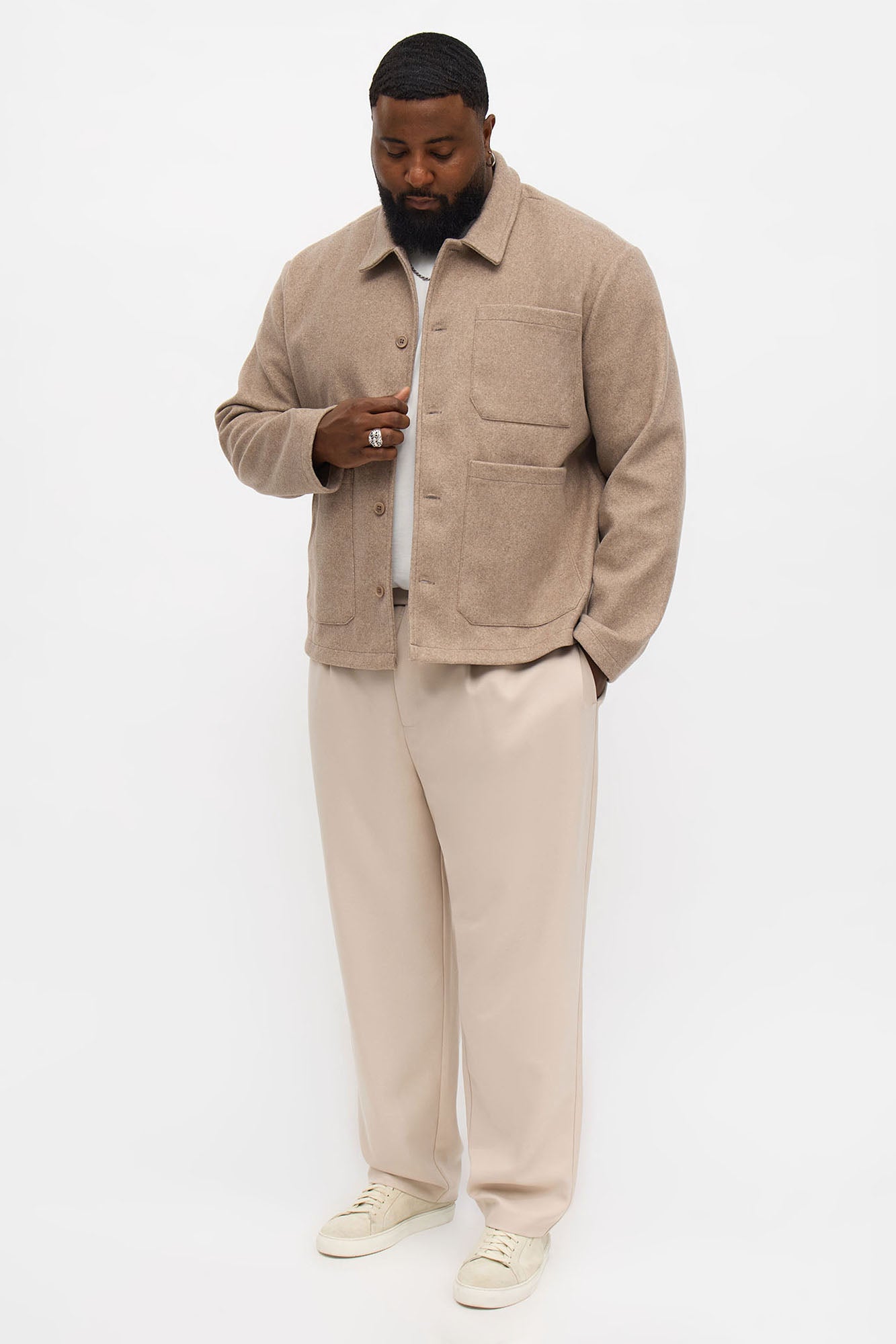 Elevated Faux Wool Chore Jacket - LightBrown