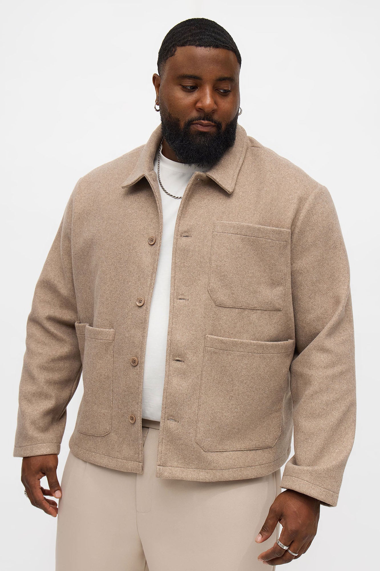 Elevated Faux Wool Chore Jacket - LightBrown