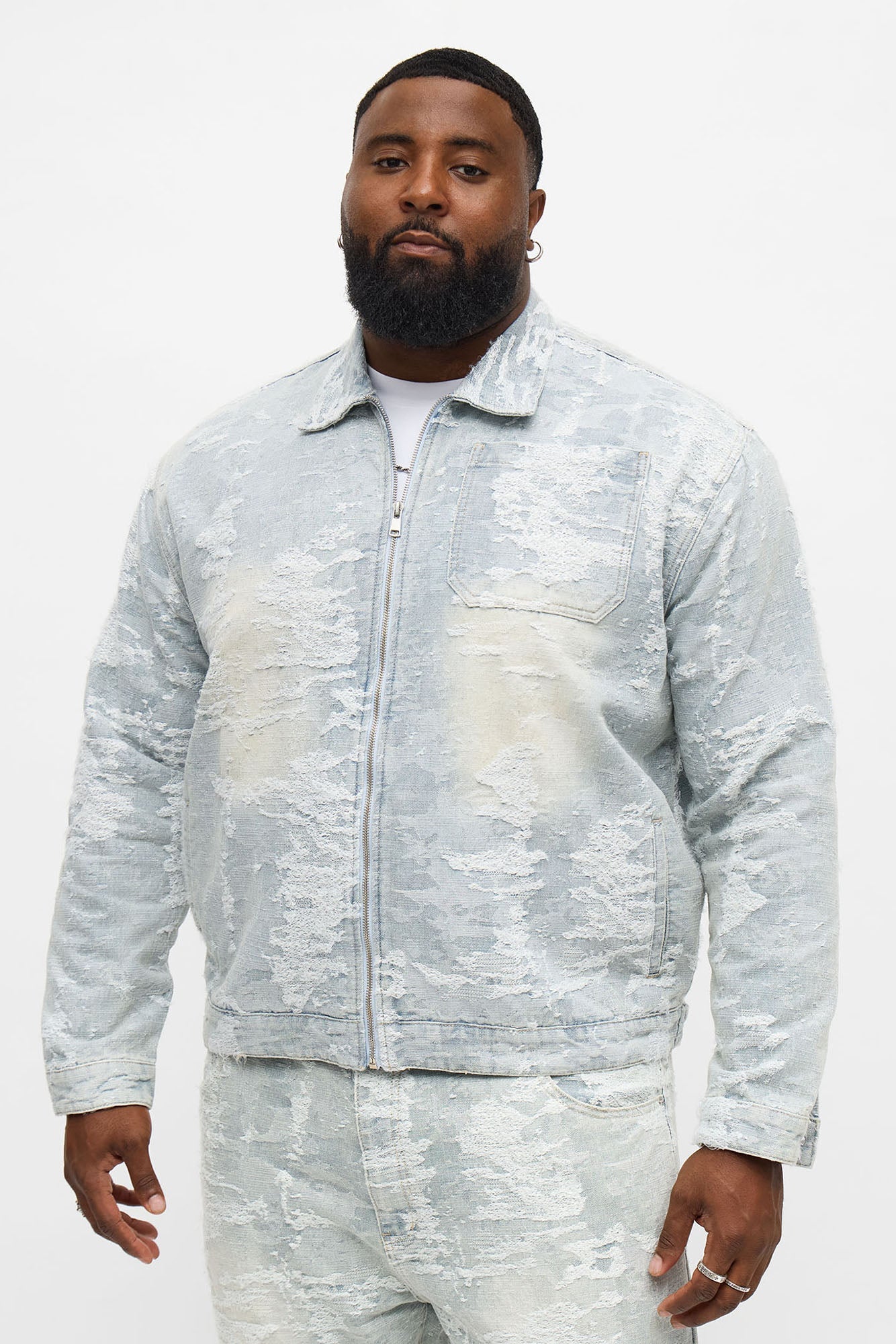 Cropped Fading In And Out Work Jacket - Light Wash