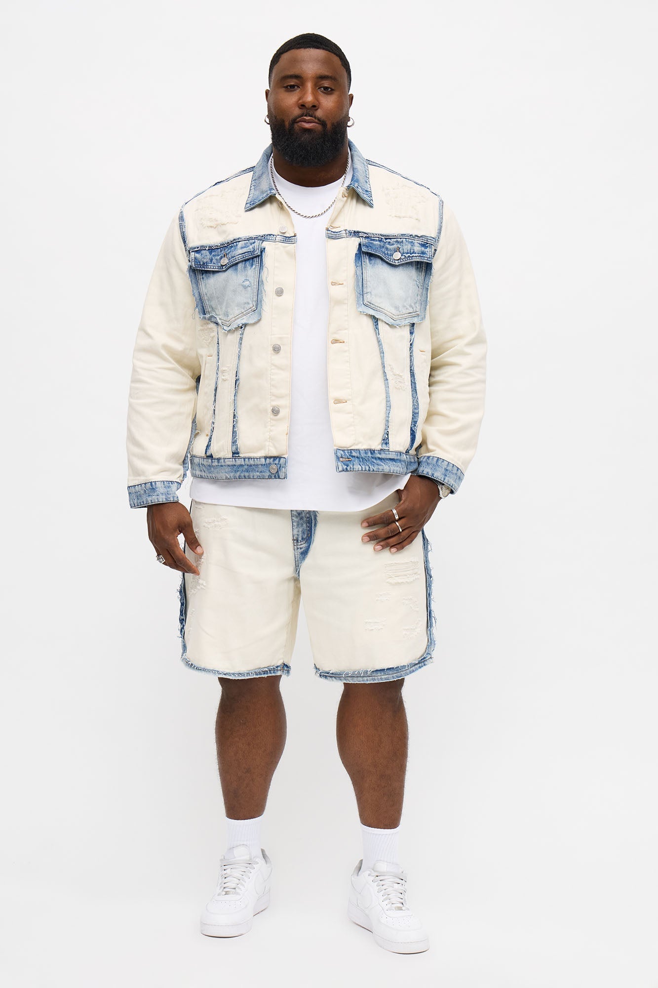 Relaxed Benji Fray Denim Short - Off White/combo