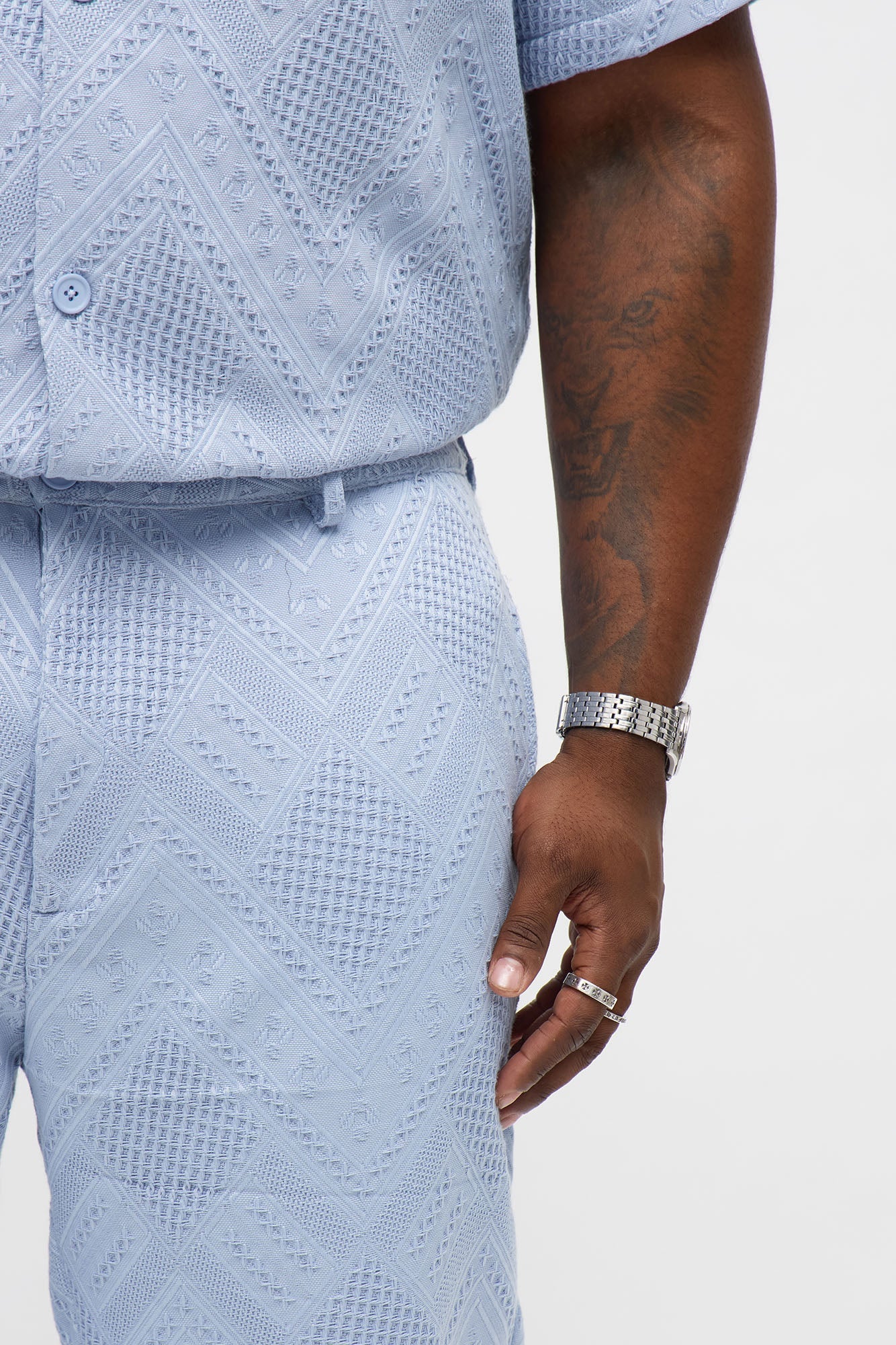 Straight Twist Weave Textured Pant - Light Blue