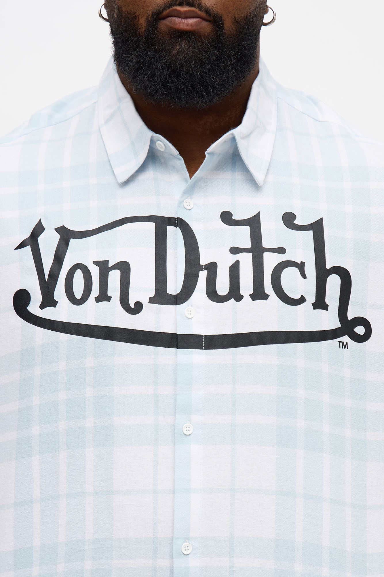 Cropped Von Dutch Flying Eyeball Flannel - Light Blue