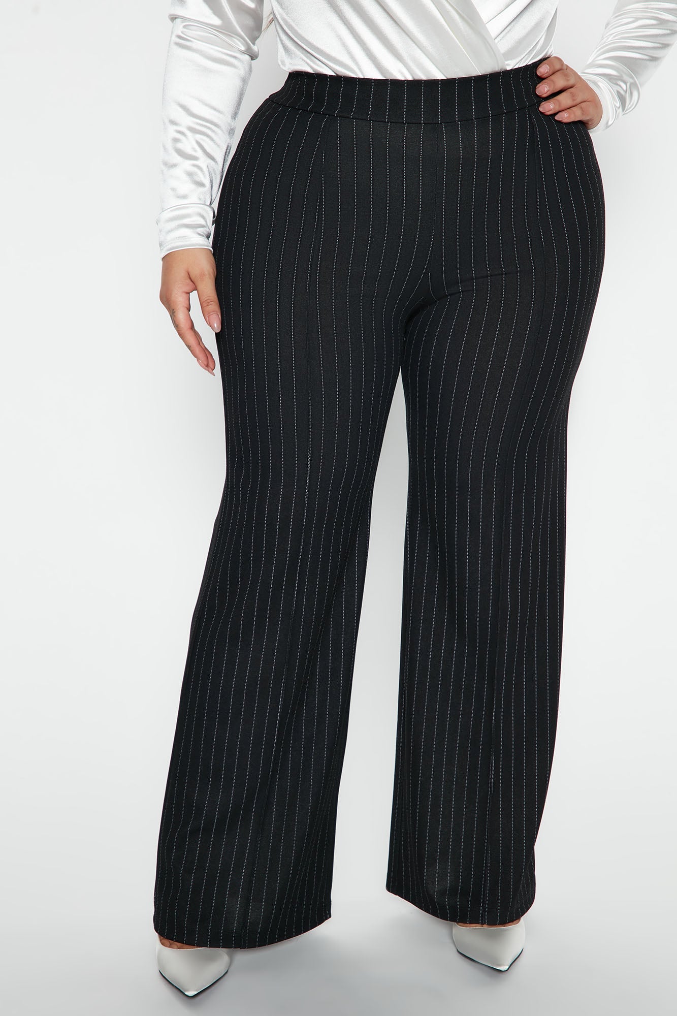 Petite Victoria High Waisted Dress Pant Pinstripe - Black/White