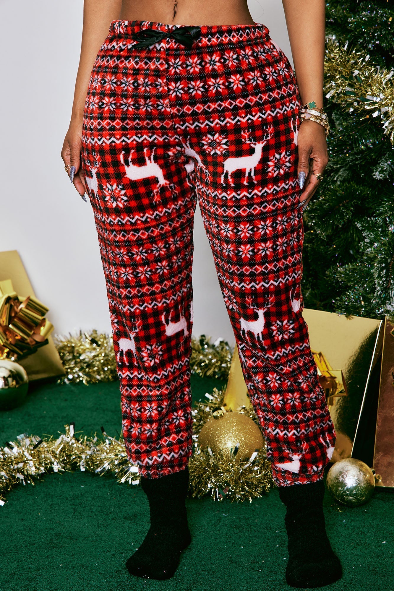 Santa Tell Me Plush PJ Joggers - Red/White