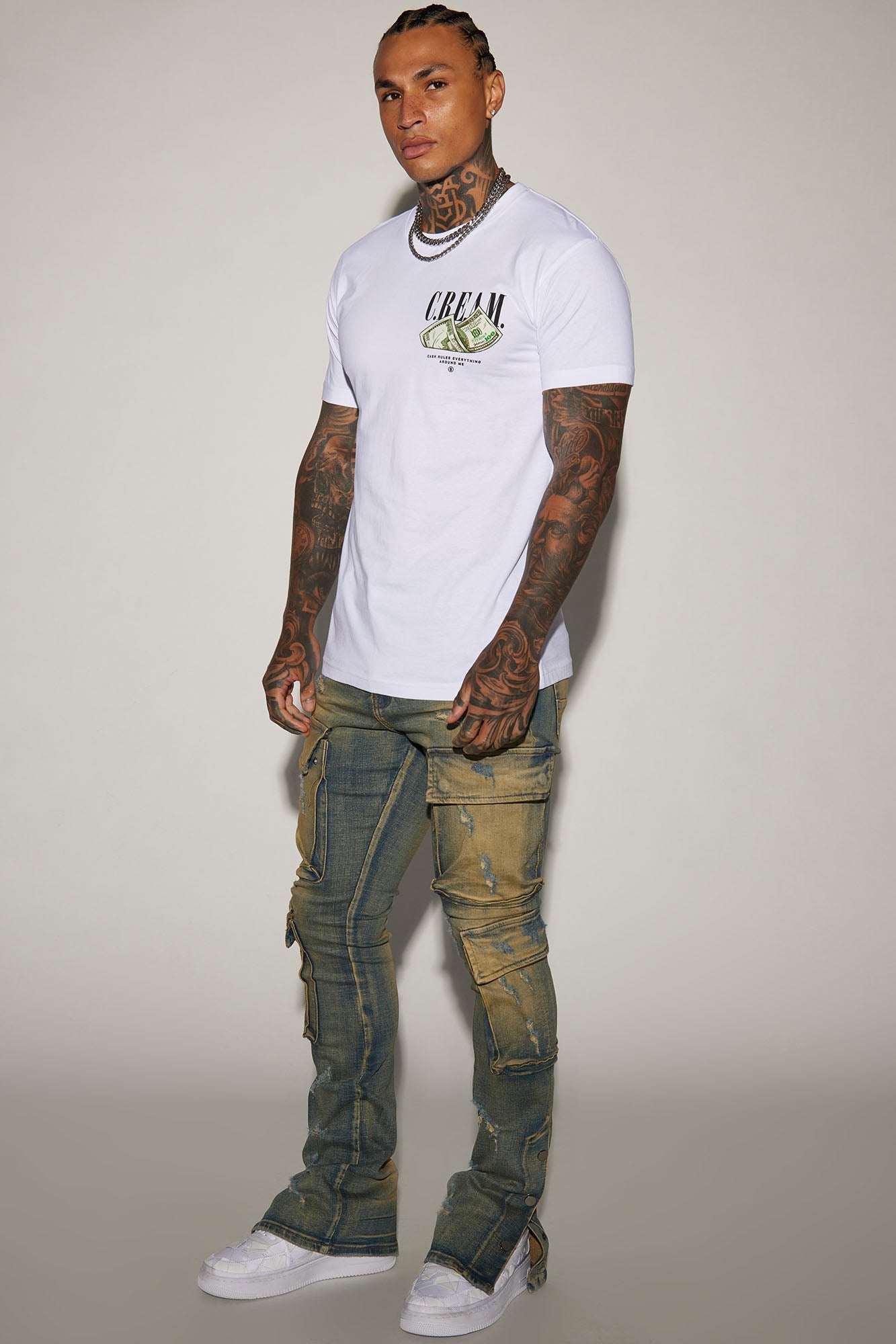 On The Set Stacked Skinny Snap Flare Jeans - Vintage Wash