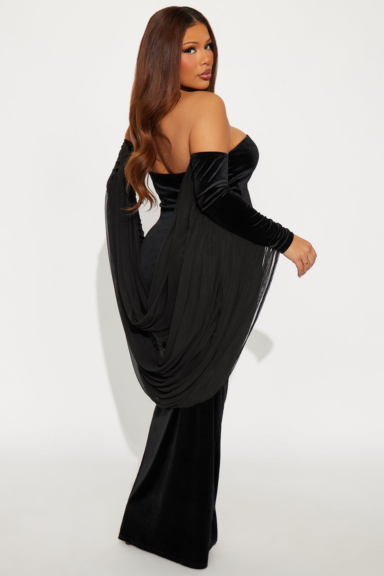 Whimsical Drape Velvet Gown - Black