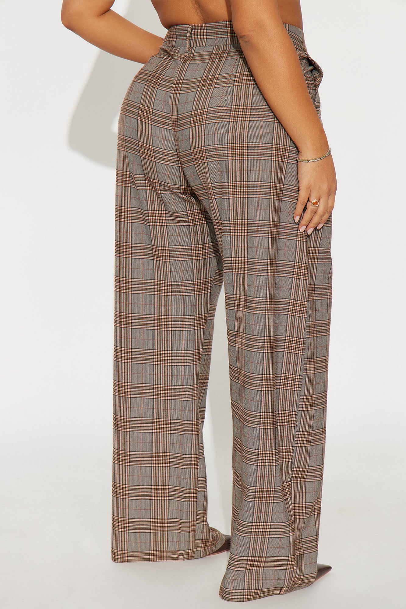 Ingrid Plaid Barrel Leg Trousers 33 - Brown/combo
