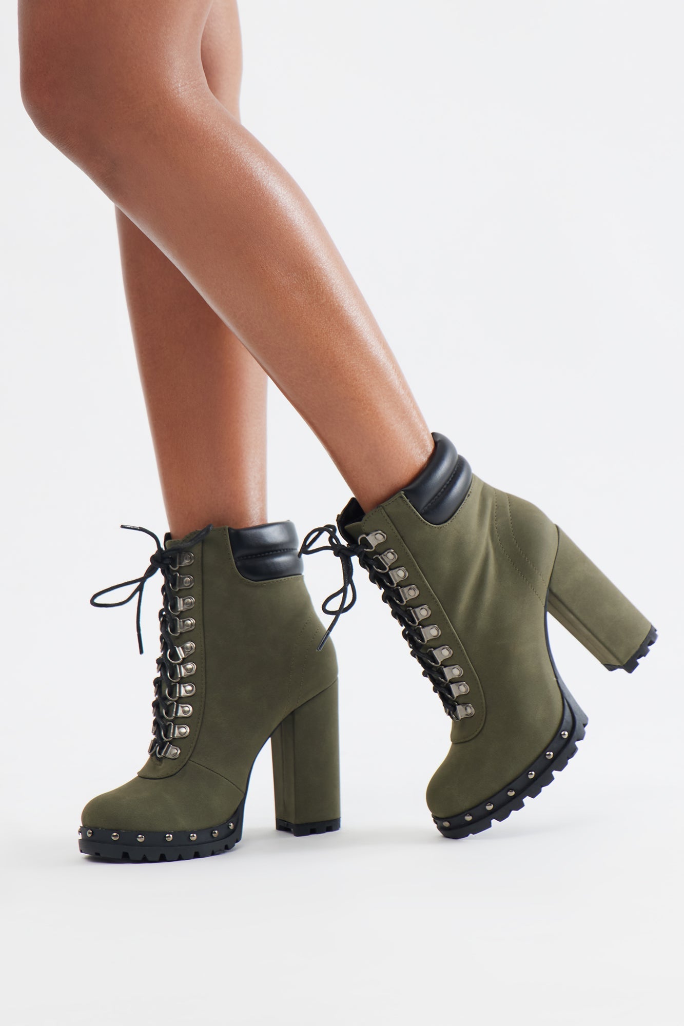 Issac Lace Up Booties - Olive