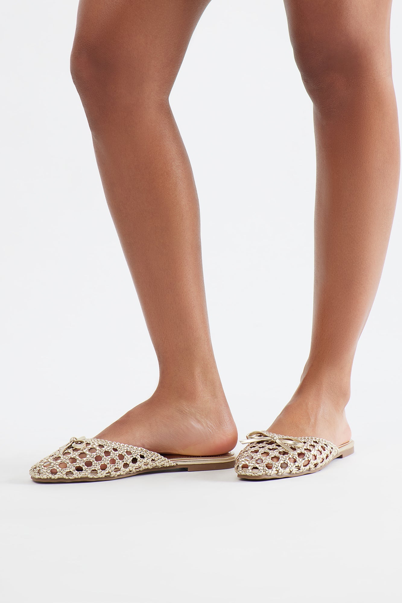 Tamia Bow Crochet Flats - Gold