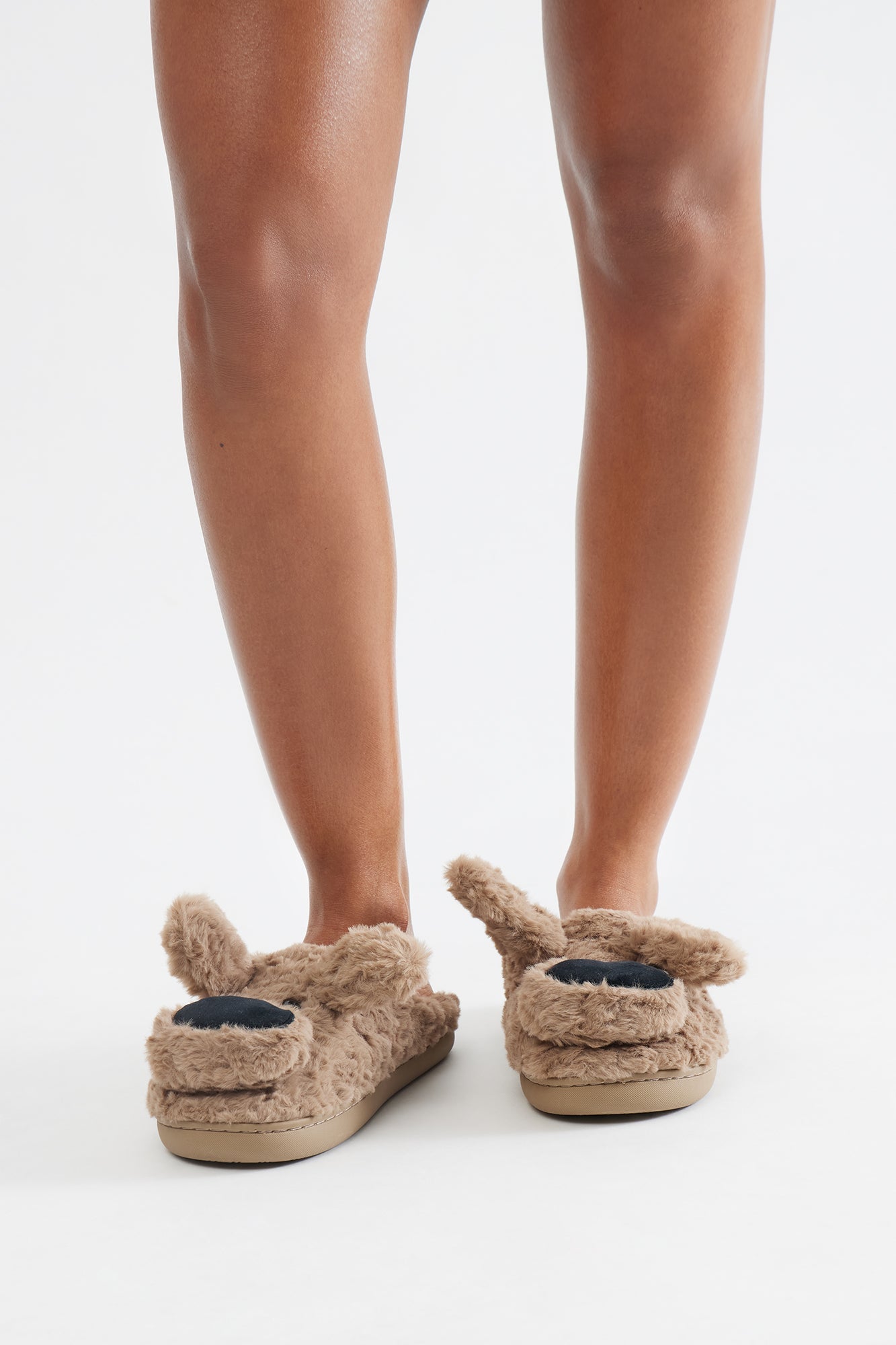 Doggey Faux Fur Slippers - Brown