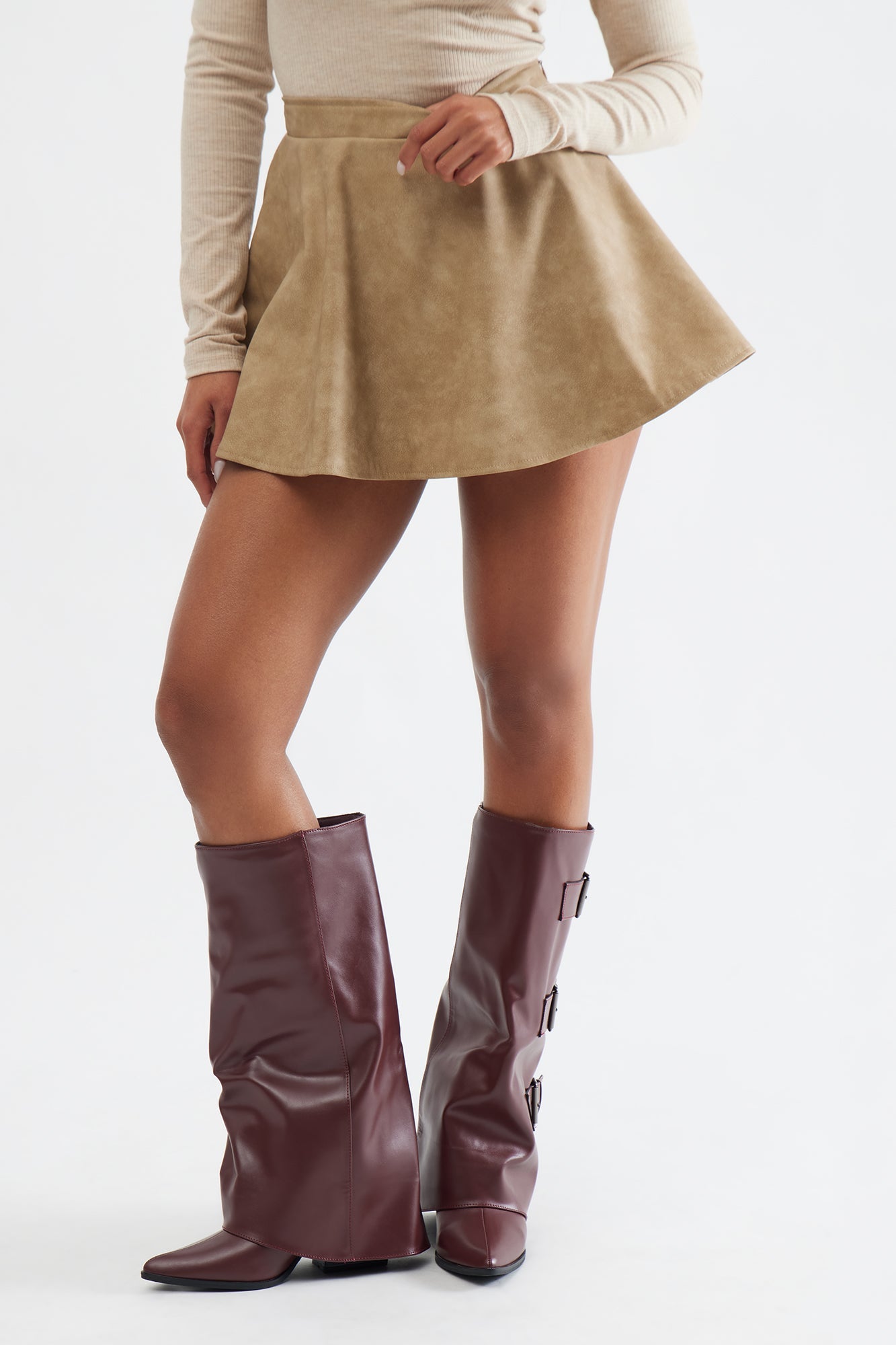 Toliver Buckle Overlay Boots - Burgundy