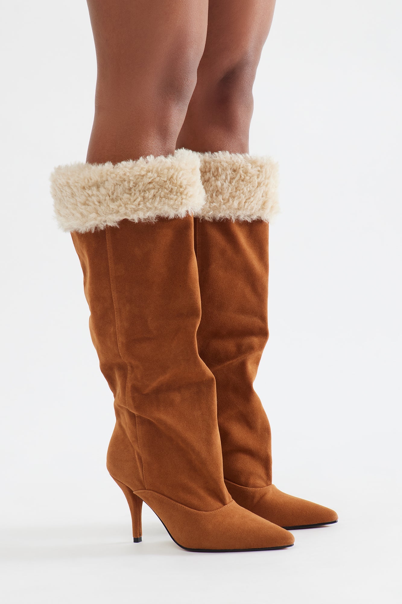 Seattle Ruched Knee High Boots - Chestnut