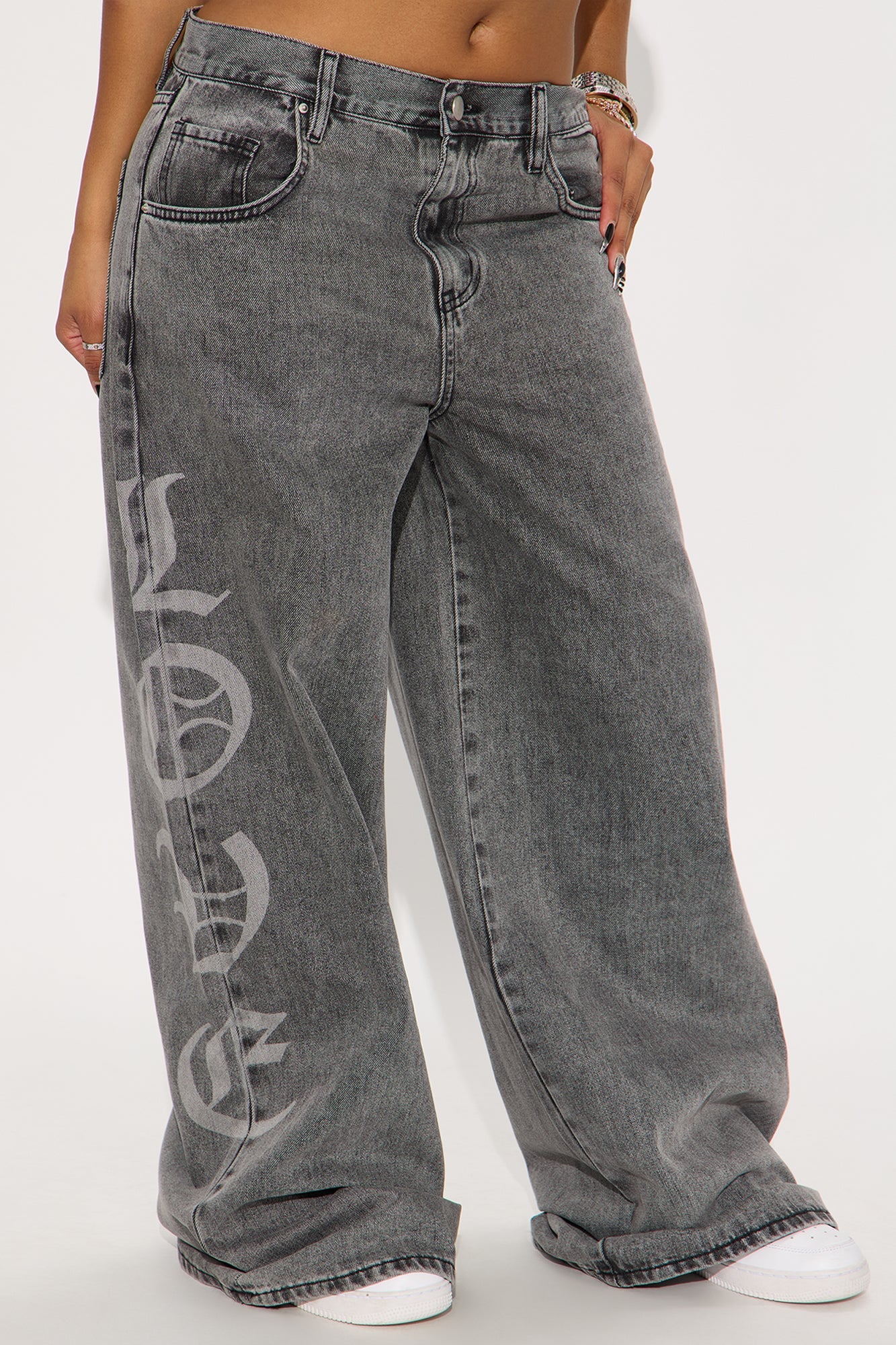 Anything For Love Printed Jeans - Grey