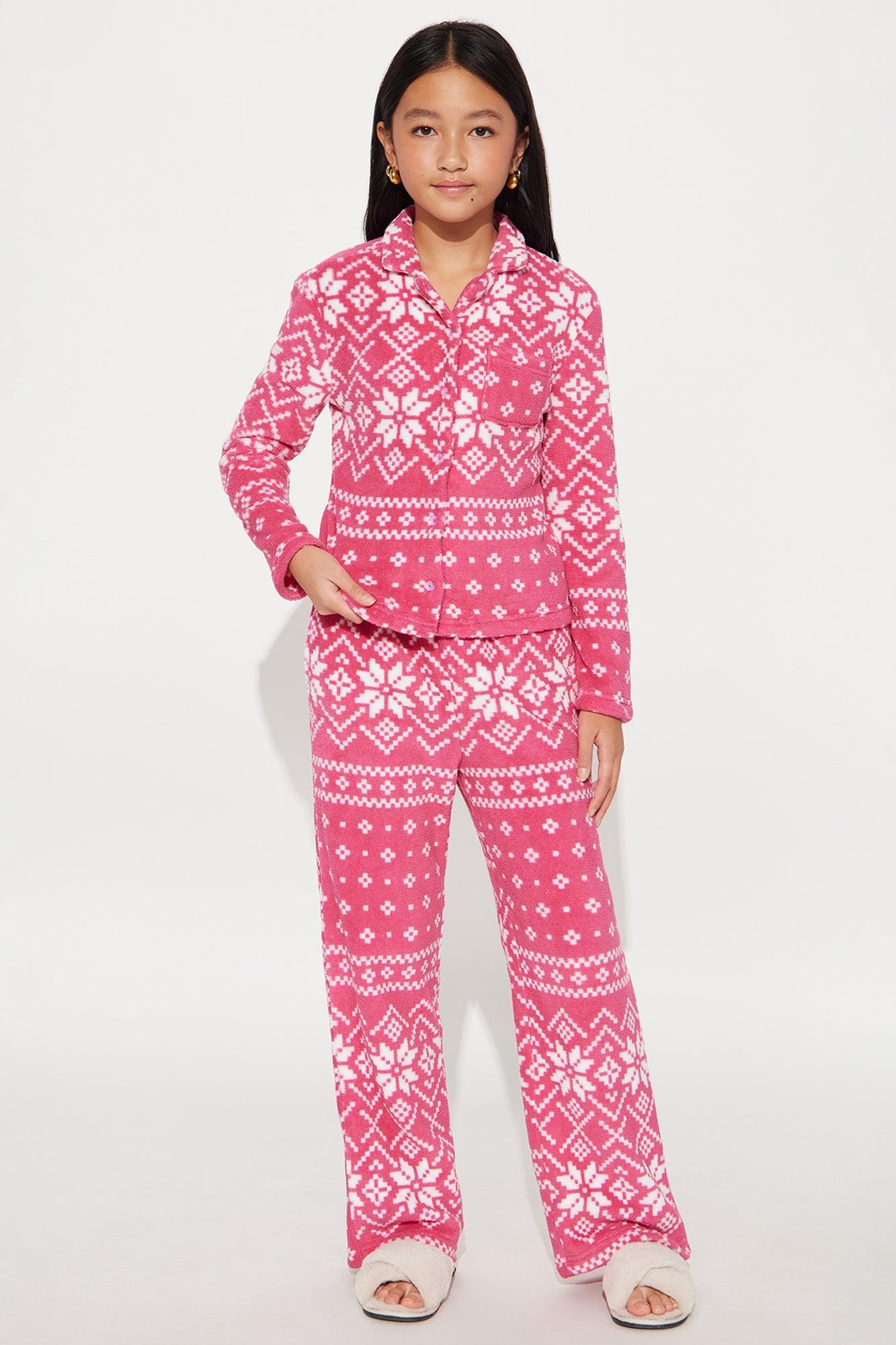 Mini Winter Cutie Plush Long Sleeve Pant Set - Pink
