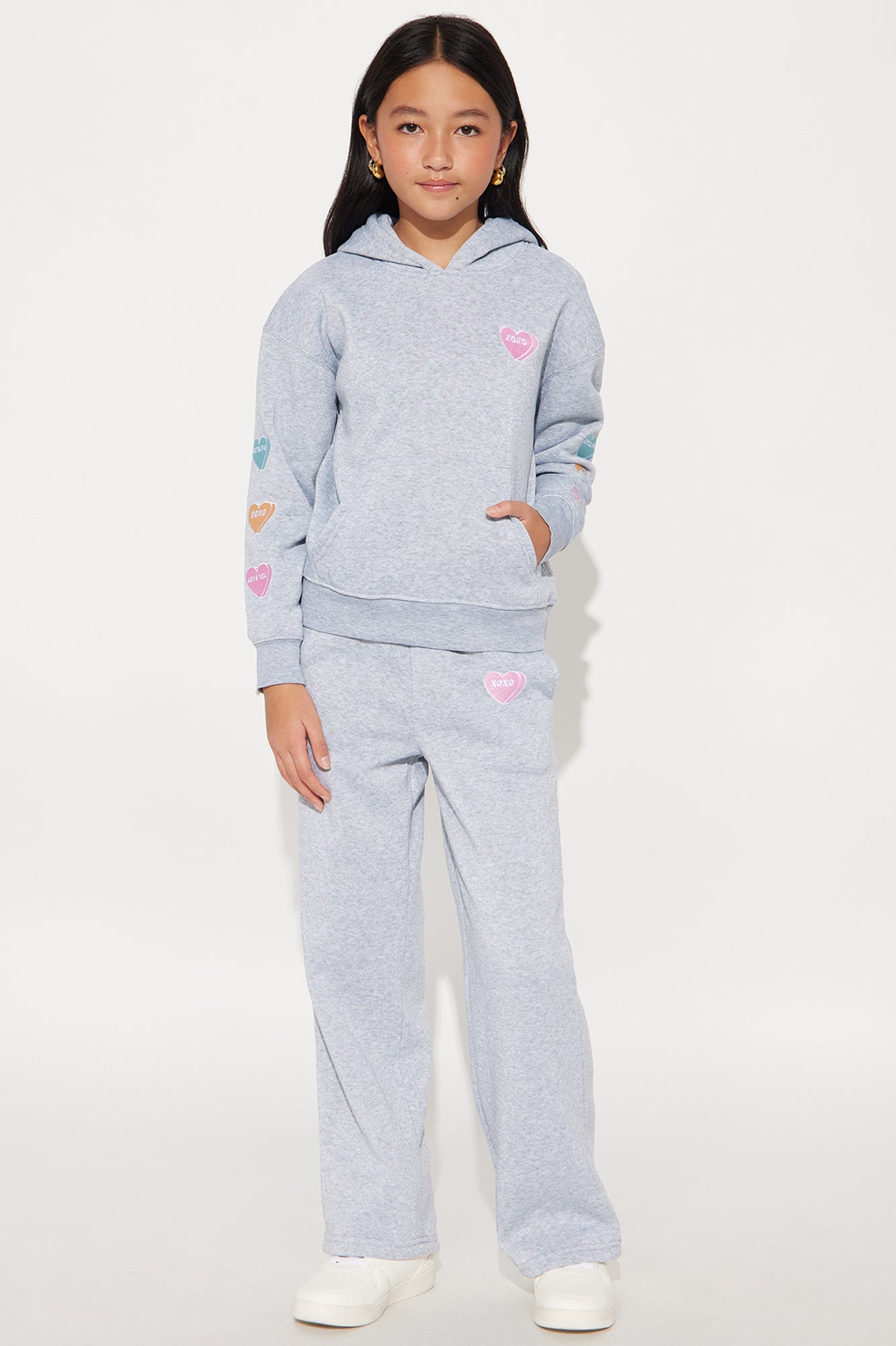 Mini XOXO Cutie Pie Wide Leg Pant Set - Heather Grey