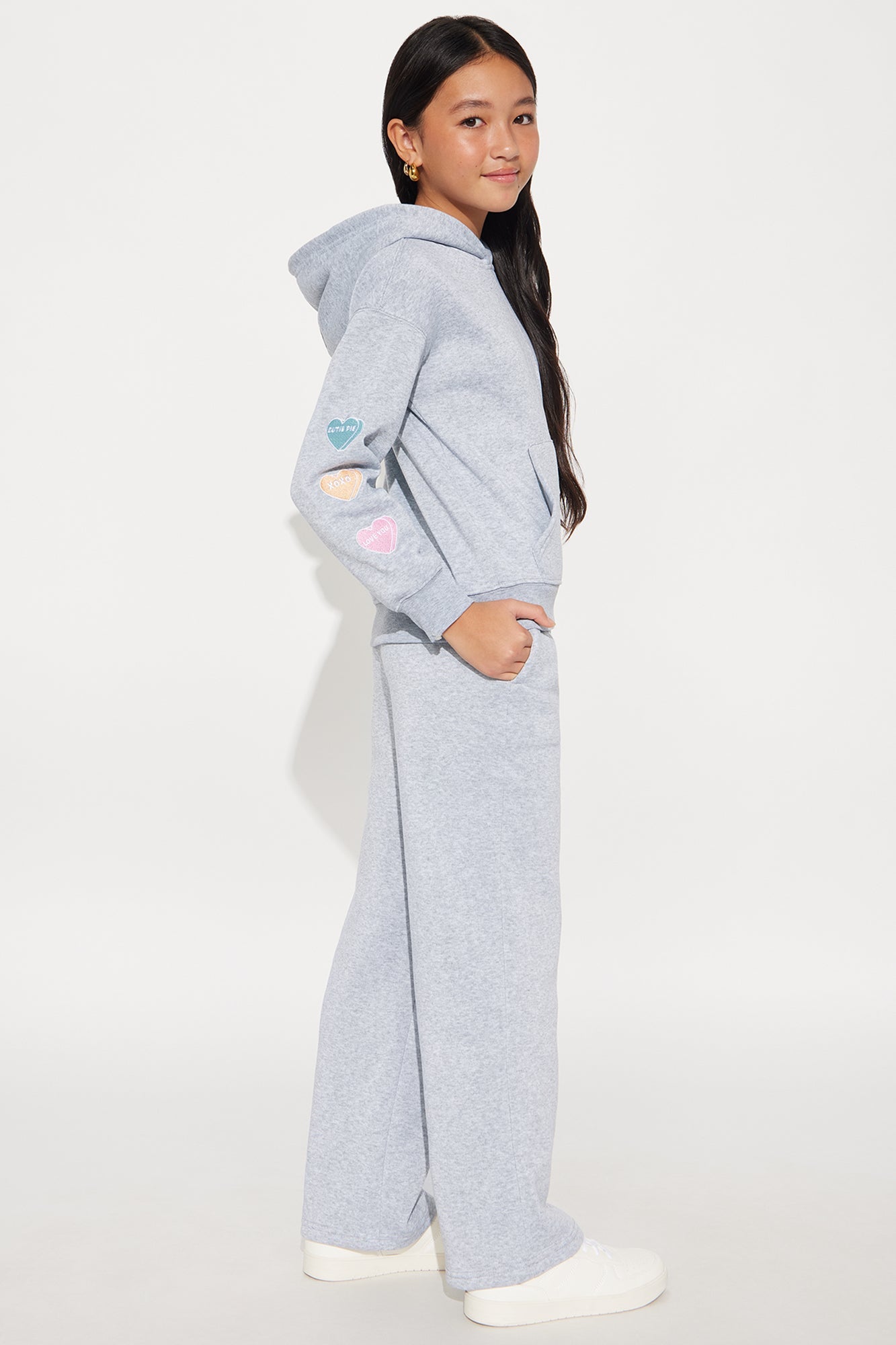 Mini XOXO Cutie Pie Wide Leg Pant Set - Heather Grey