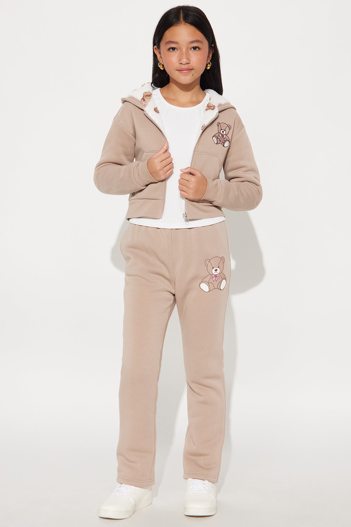 Mini Cozy Teddy Zip Hoodie - Taupe