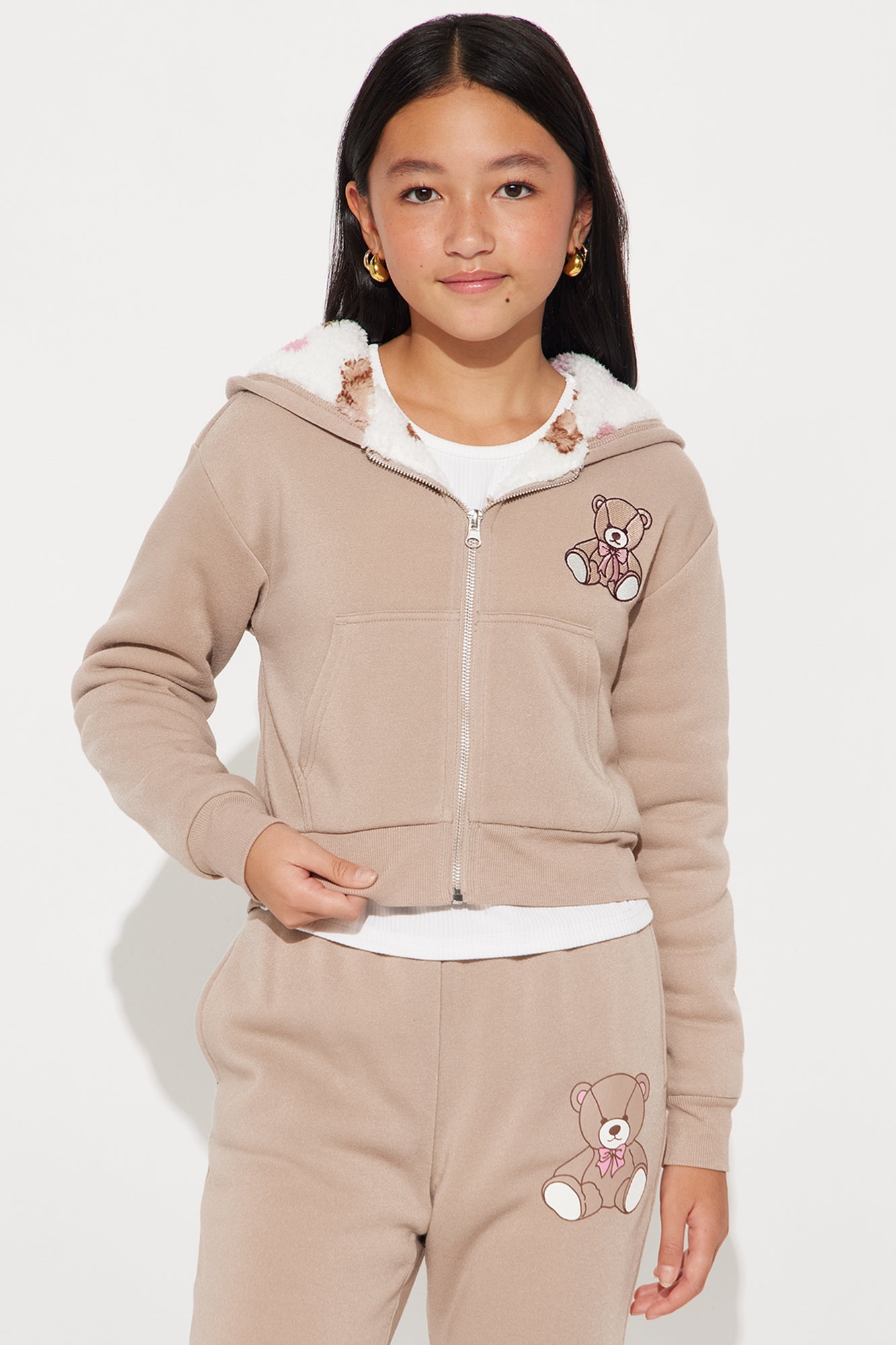 Mini Cozy Teddy Zip Hoodie - Taupe