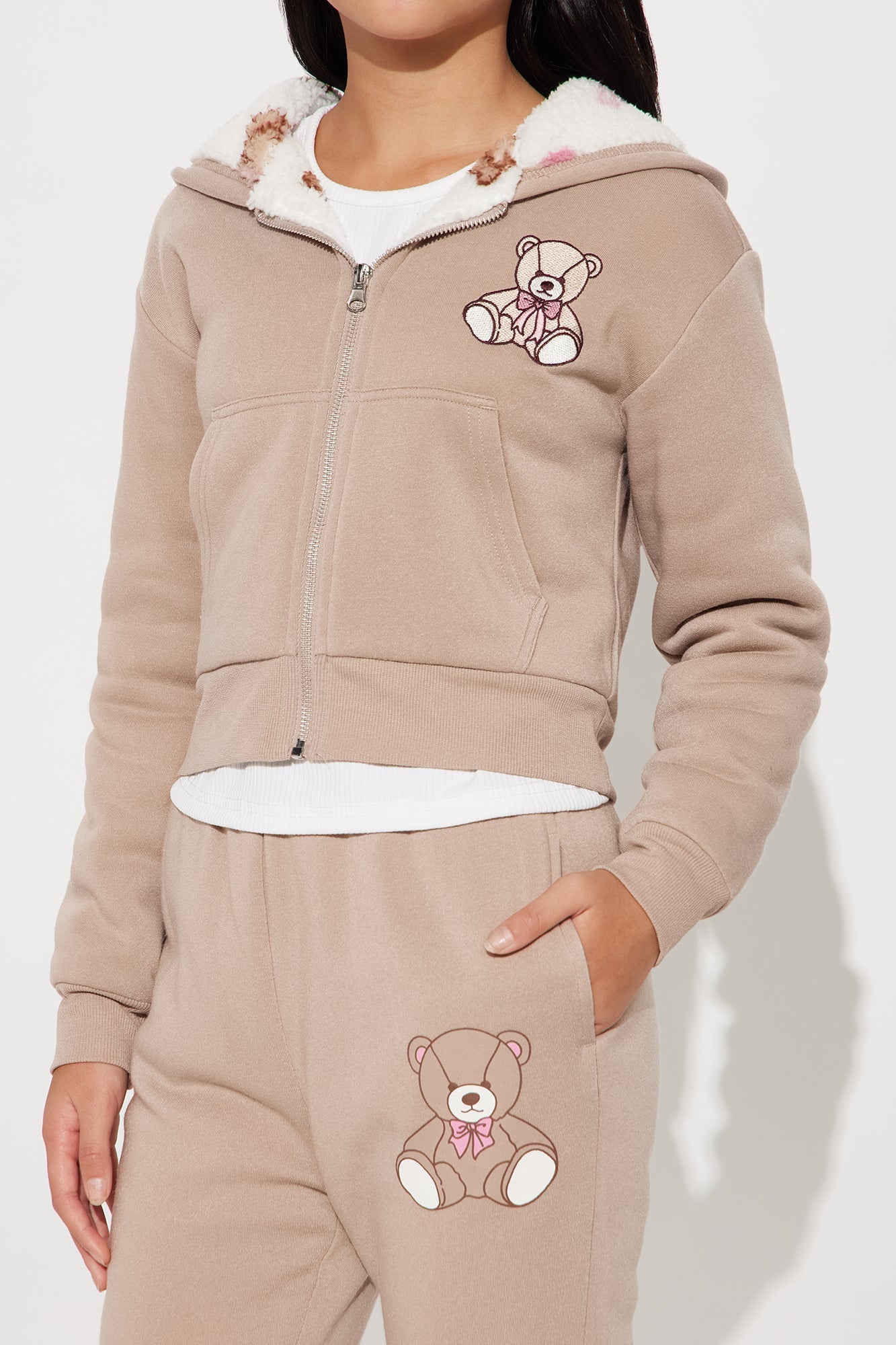 Mini Cozy Teddy Zip Hoodie - Taupe