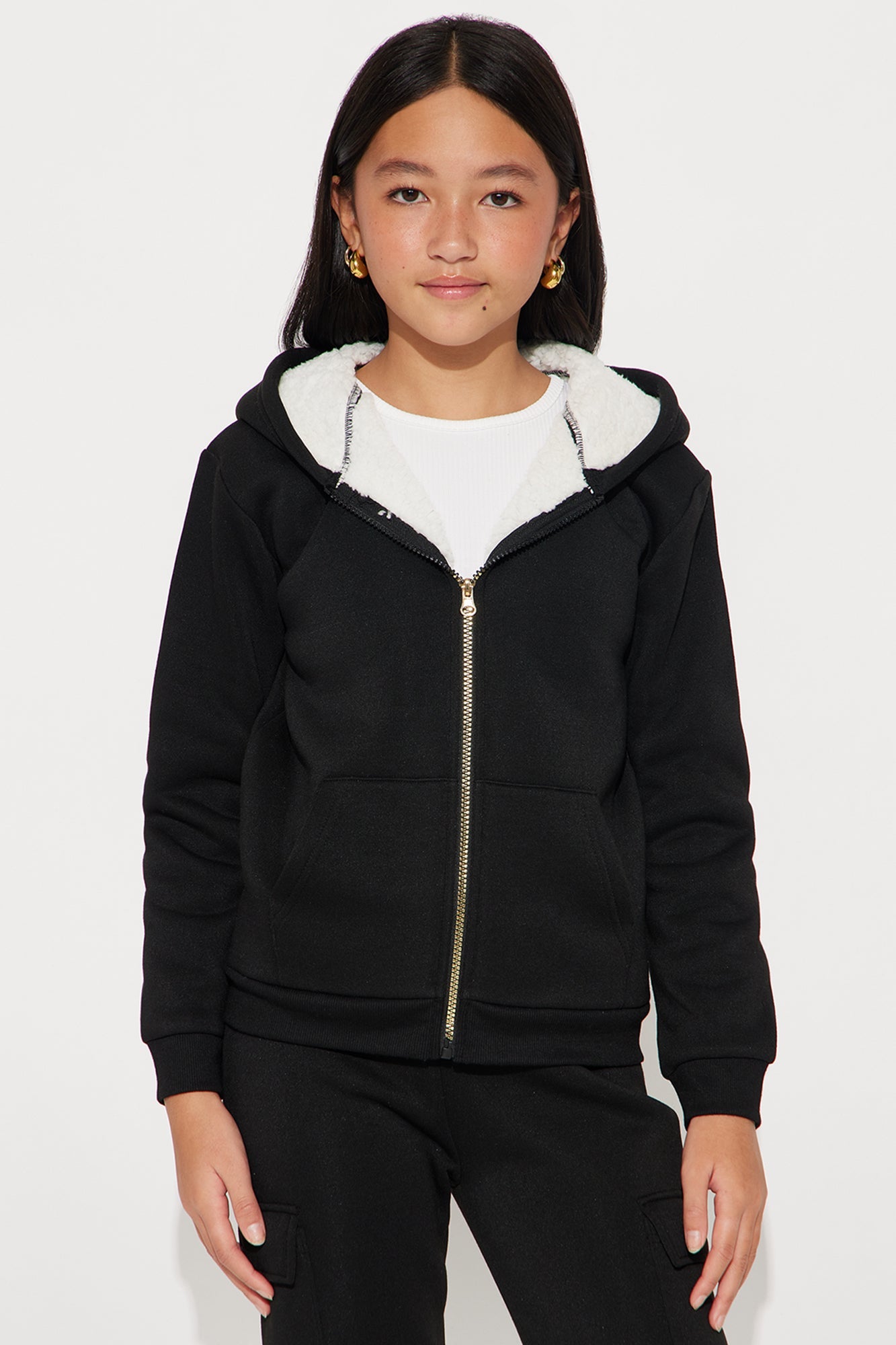 Mini Shayna Sherpa Lined Hoodie And Jogger Pant Set - Black