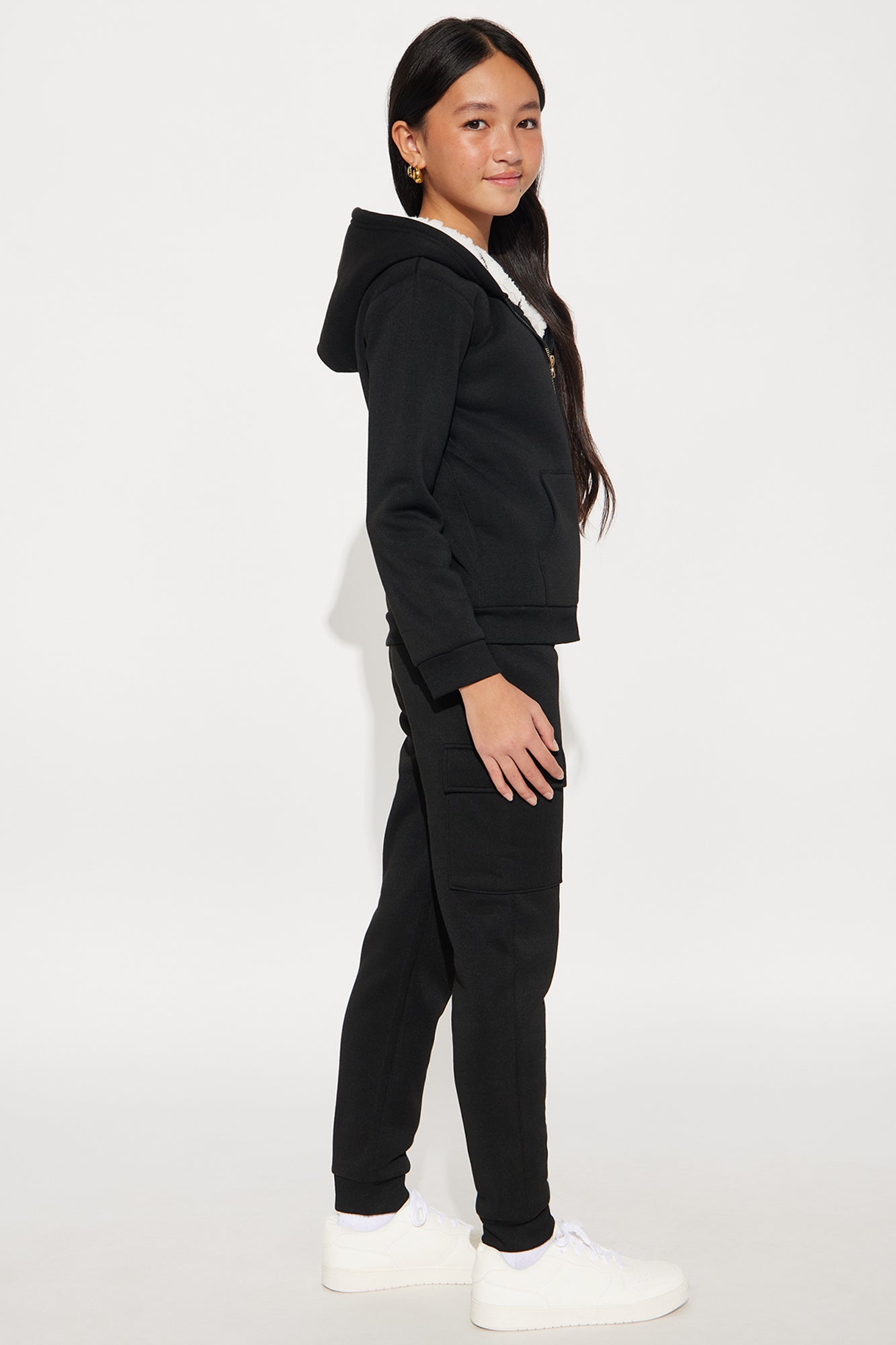 Mini Shayna Sherpa Lined Hoodie And Jogger Pant Set - Black