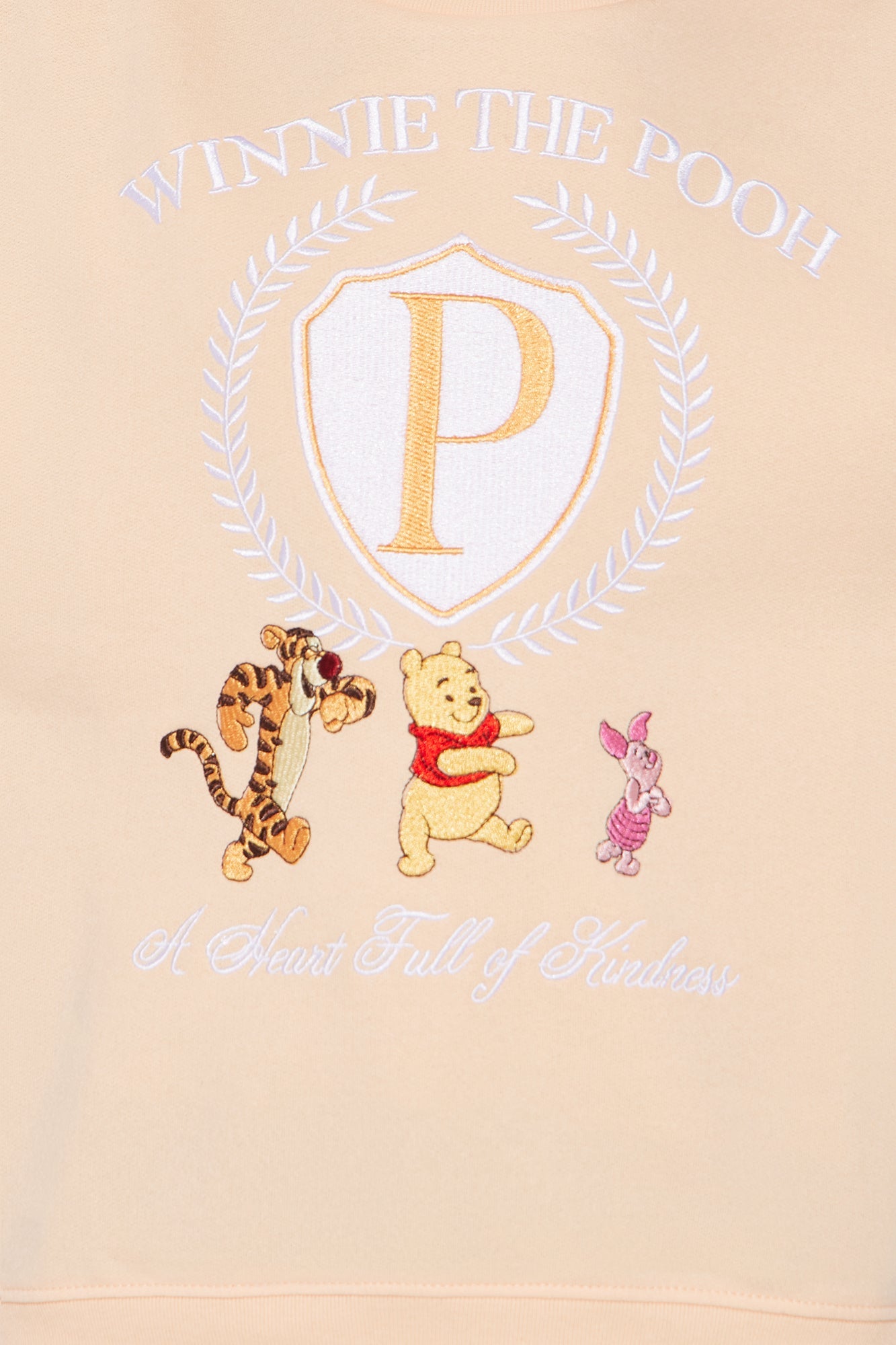 Mini Winnie The Pooh Full Of Kindness Embroidered Crew Neck Sweatshirt - Peach