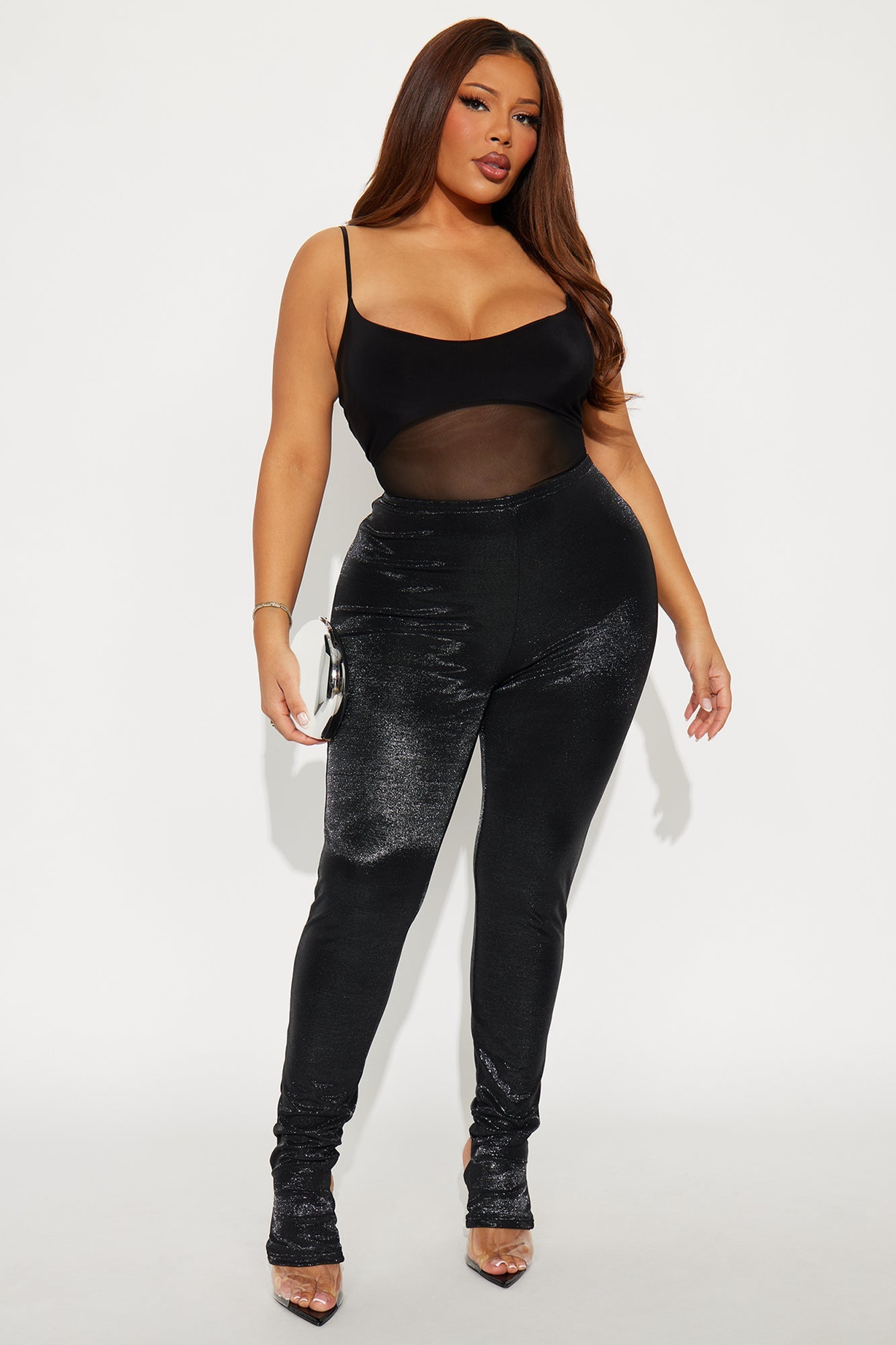 Celestial Aura Mid Rise Lurex Footed Legging - Black