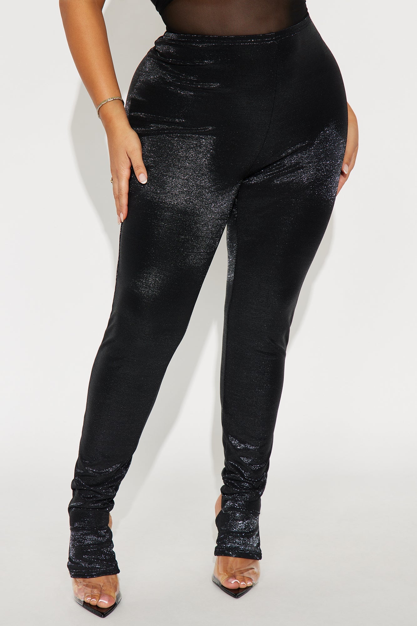 Celestial Aura Mid Rise Lurex Footed Legging - Black