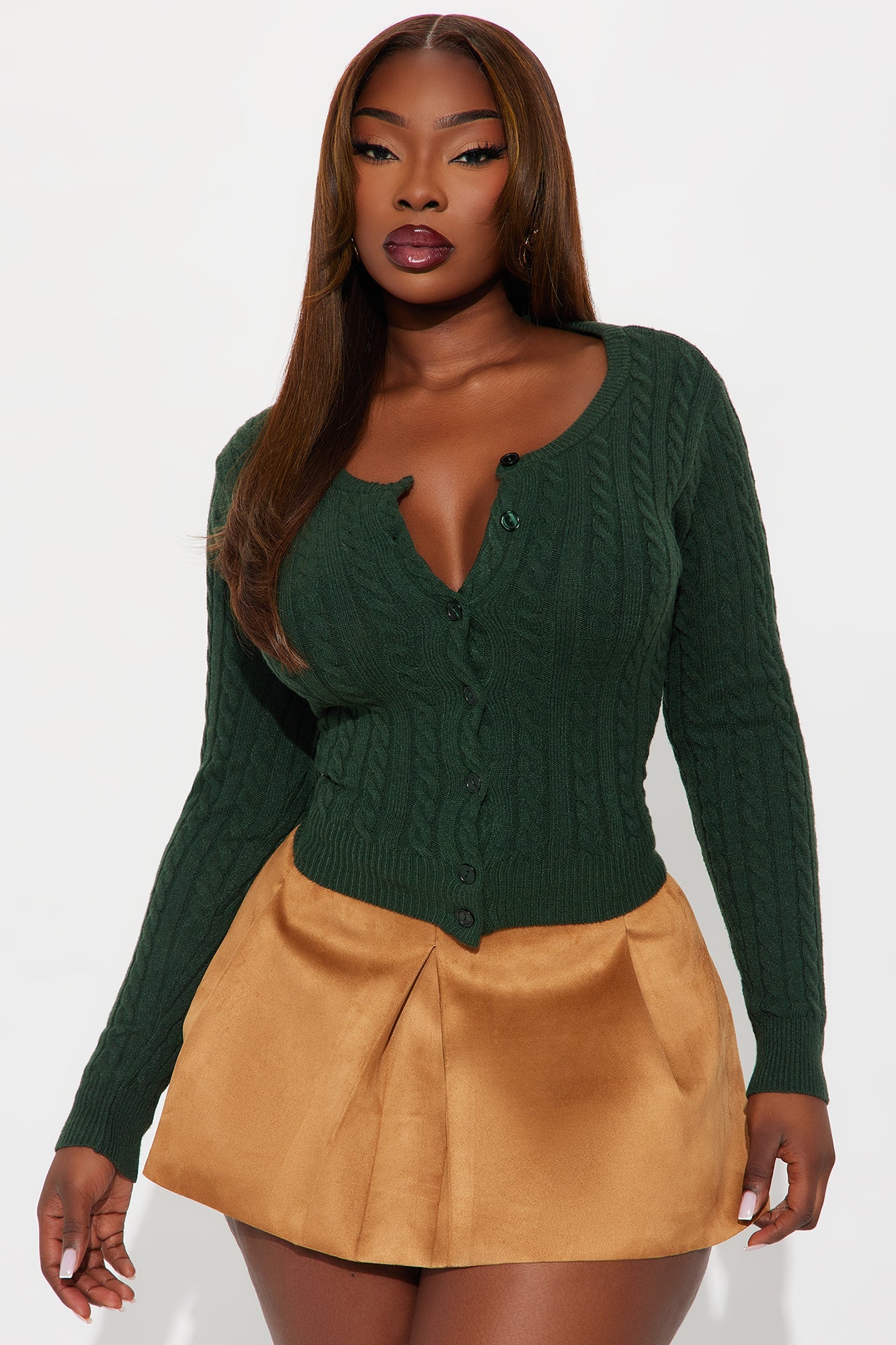 Elowen Cable Knit Cardigan - Hunter Green
