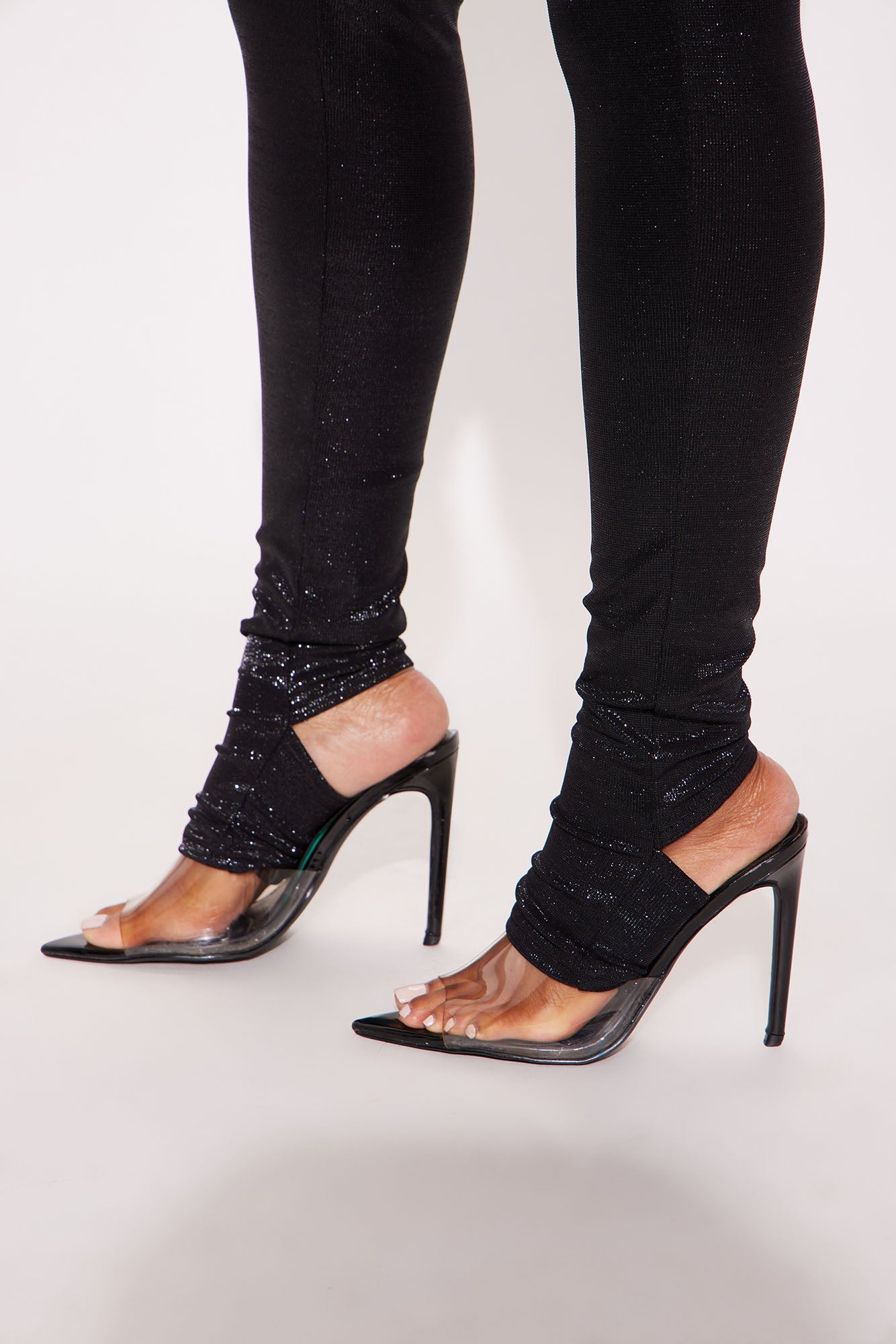 Celestial Aura Mid Rise Lurex Footed Legging - Black