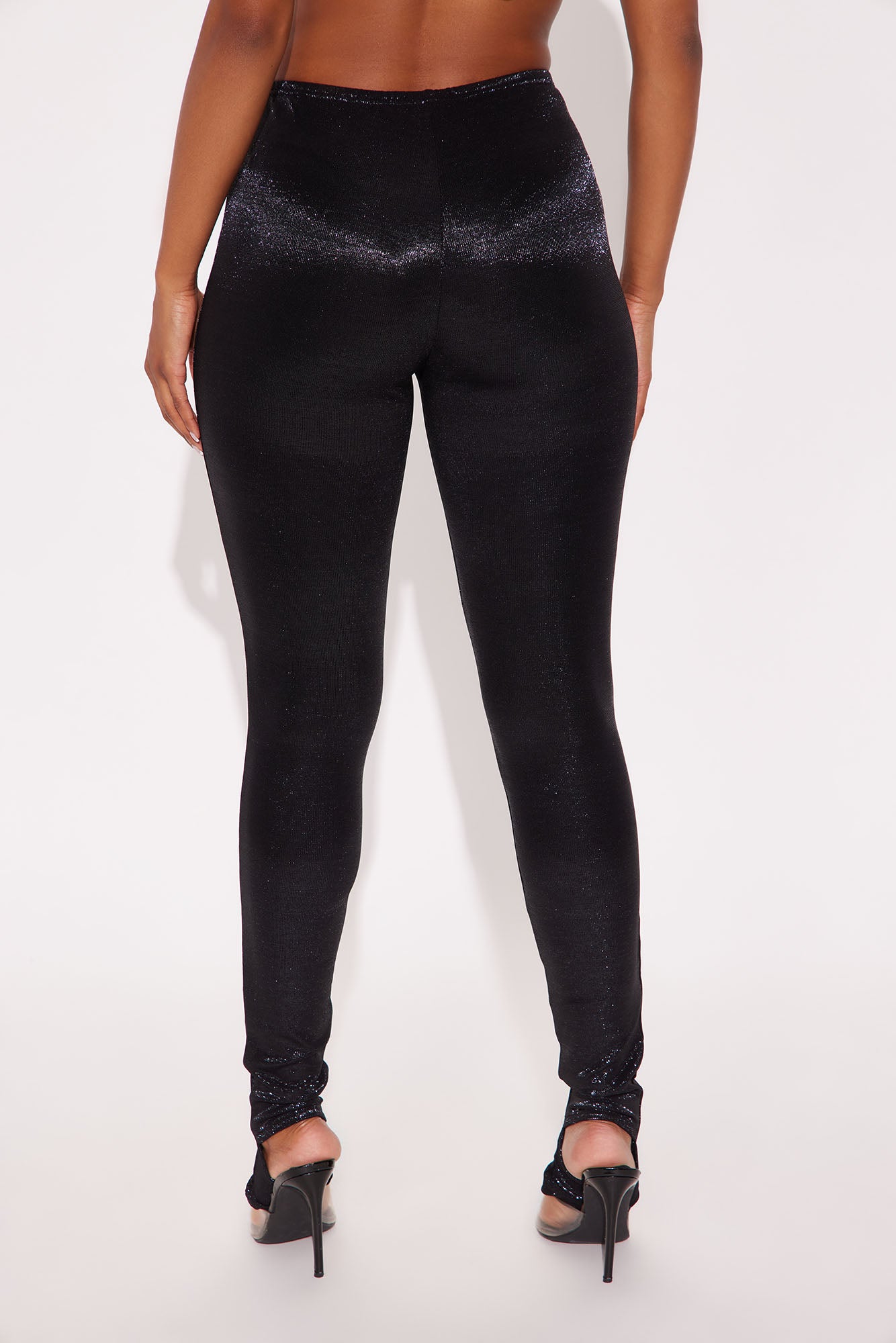 Celestial Aura Mid Rise Lurex Footed Legging - Black