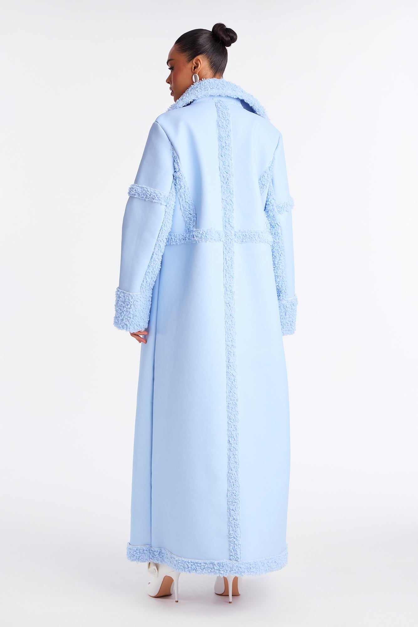 Calling Again Faux Leather Trench Coat - Light Blue