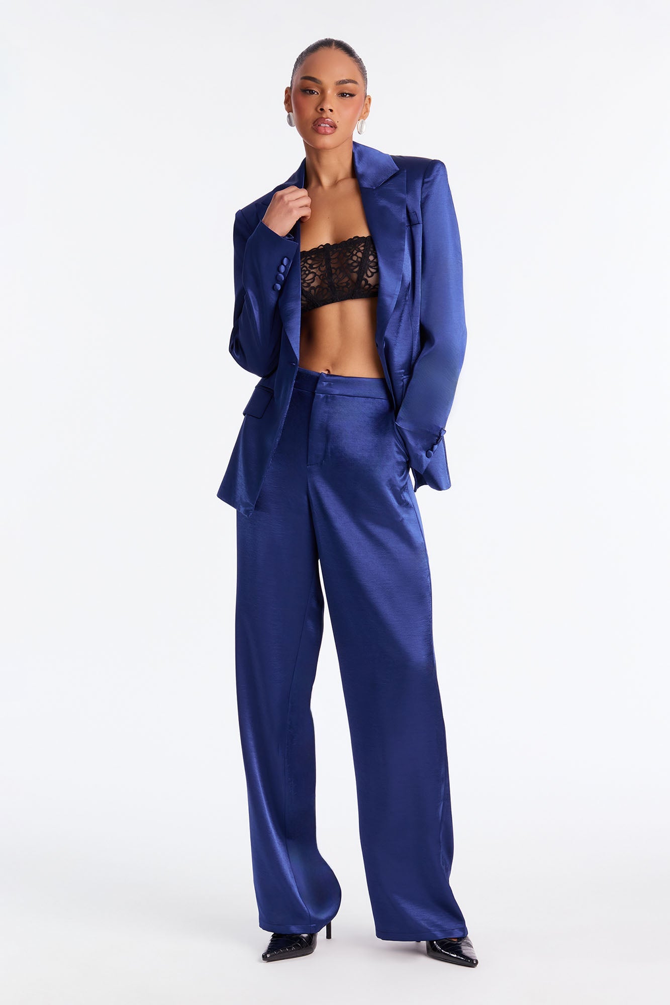 Selena Satin Wide Leg Pants 33″ - Navy