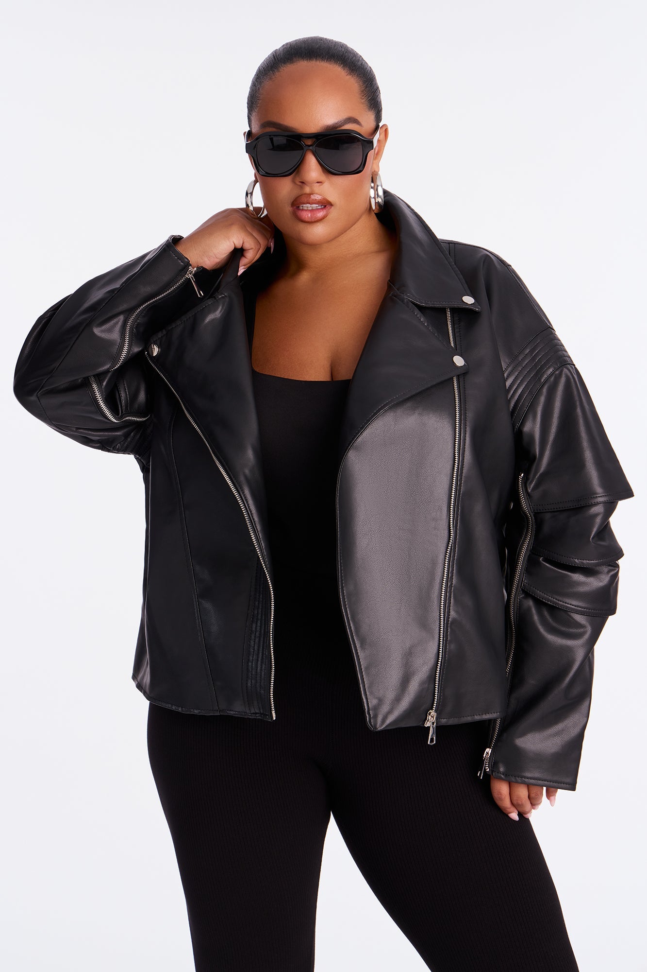 Bet On Me Oversized Faux Leather Moto Jacket - Black