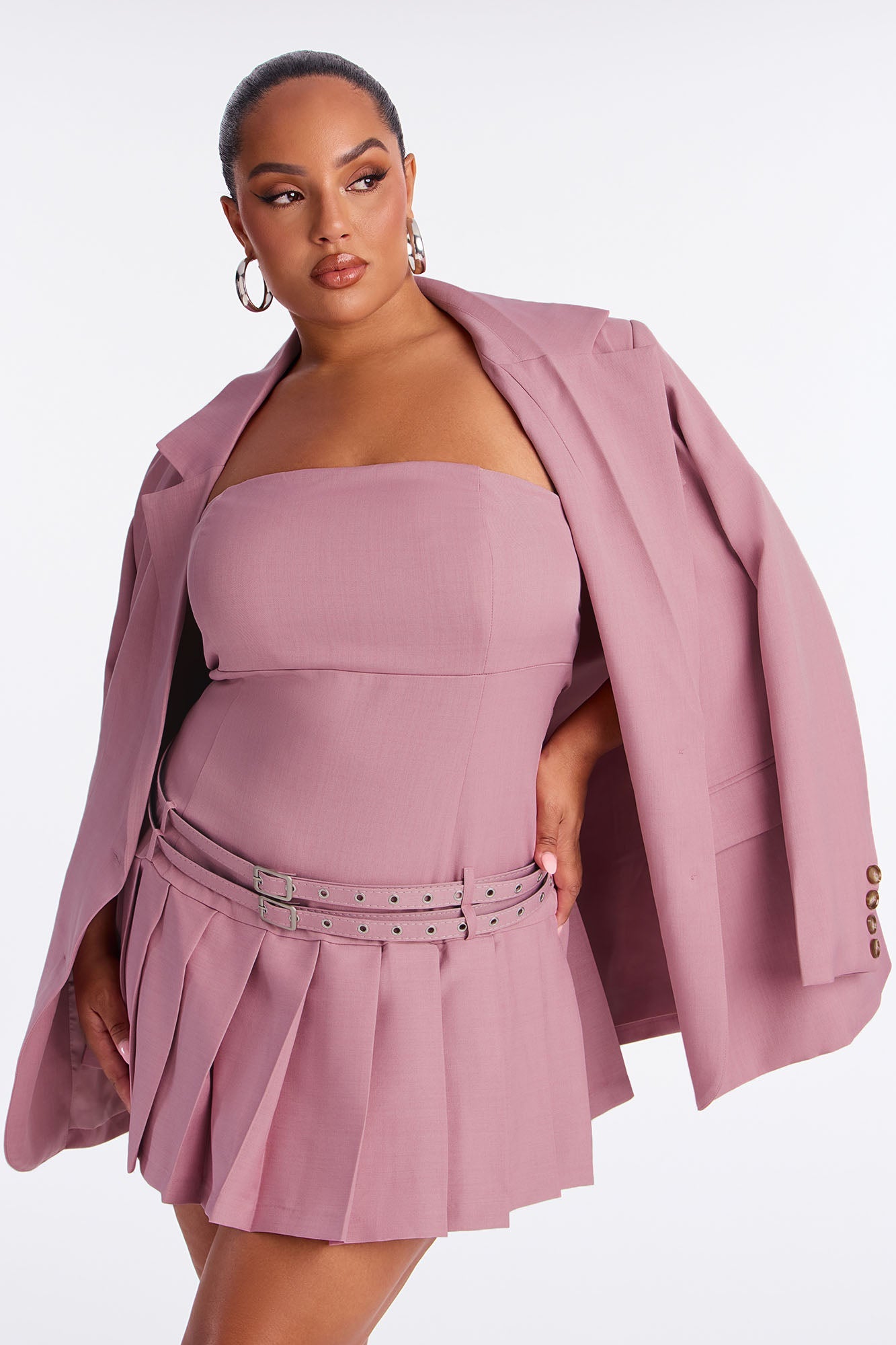 Bronwyn Belted Mini Dress Set - Mauve