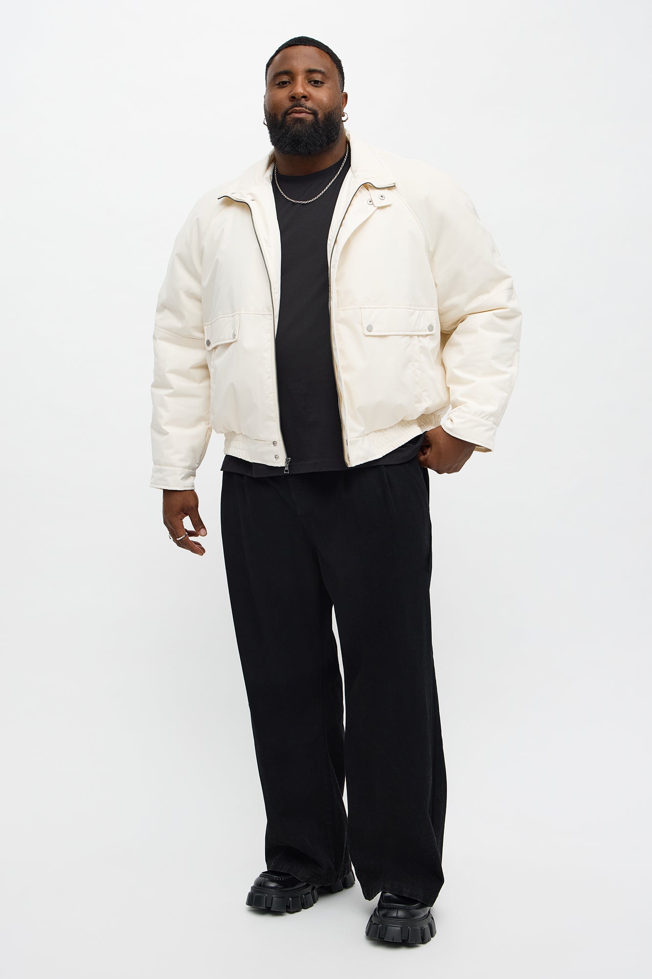 Level Up Paneled Bomber Puffer Jacket - Off White